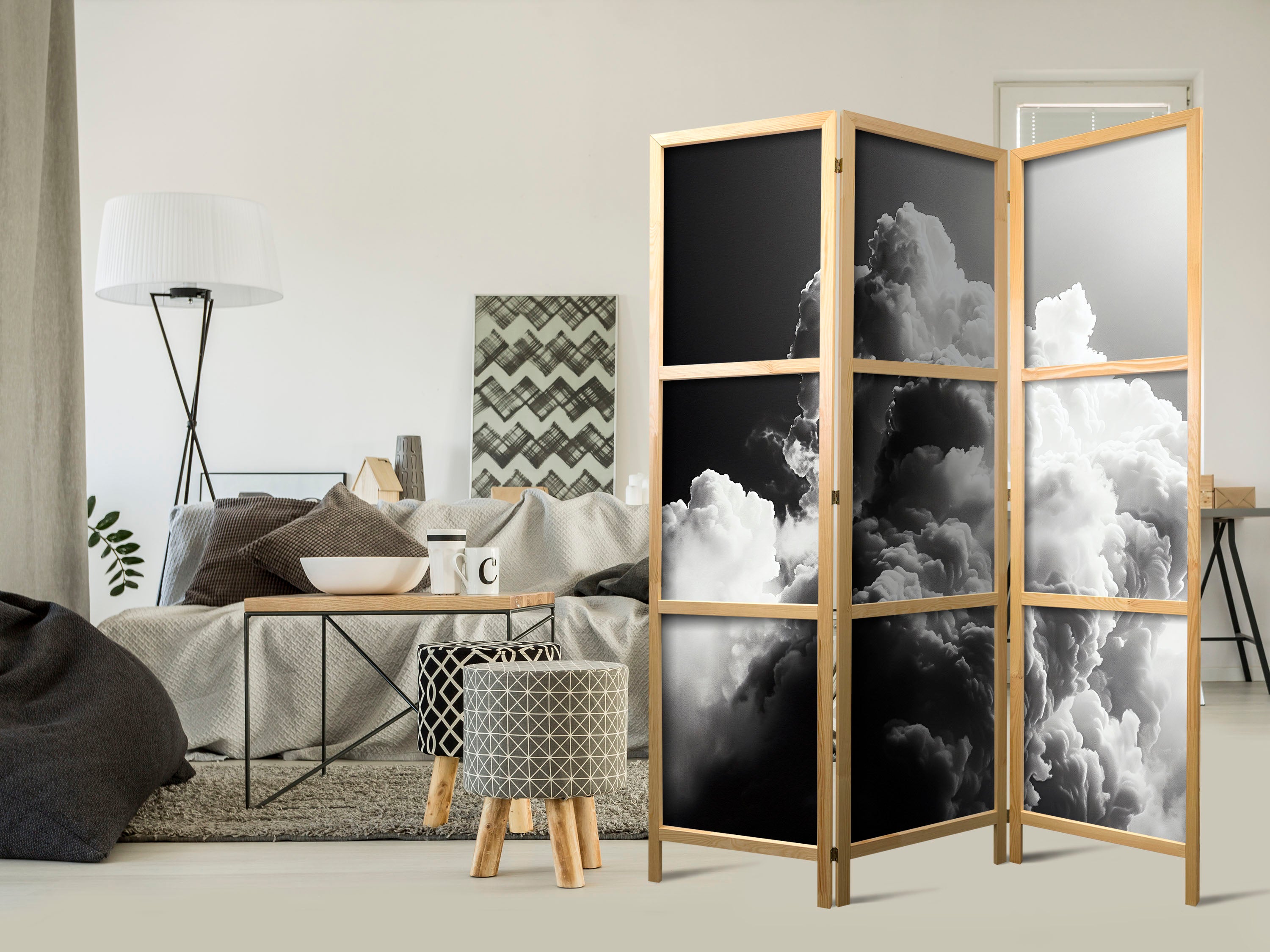 Japanese Room Divider 3-Panel Cloud Dream Design