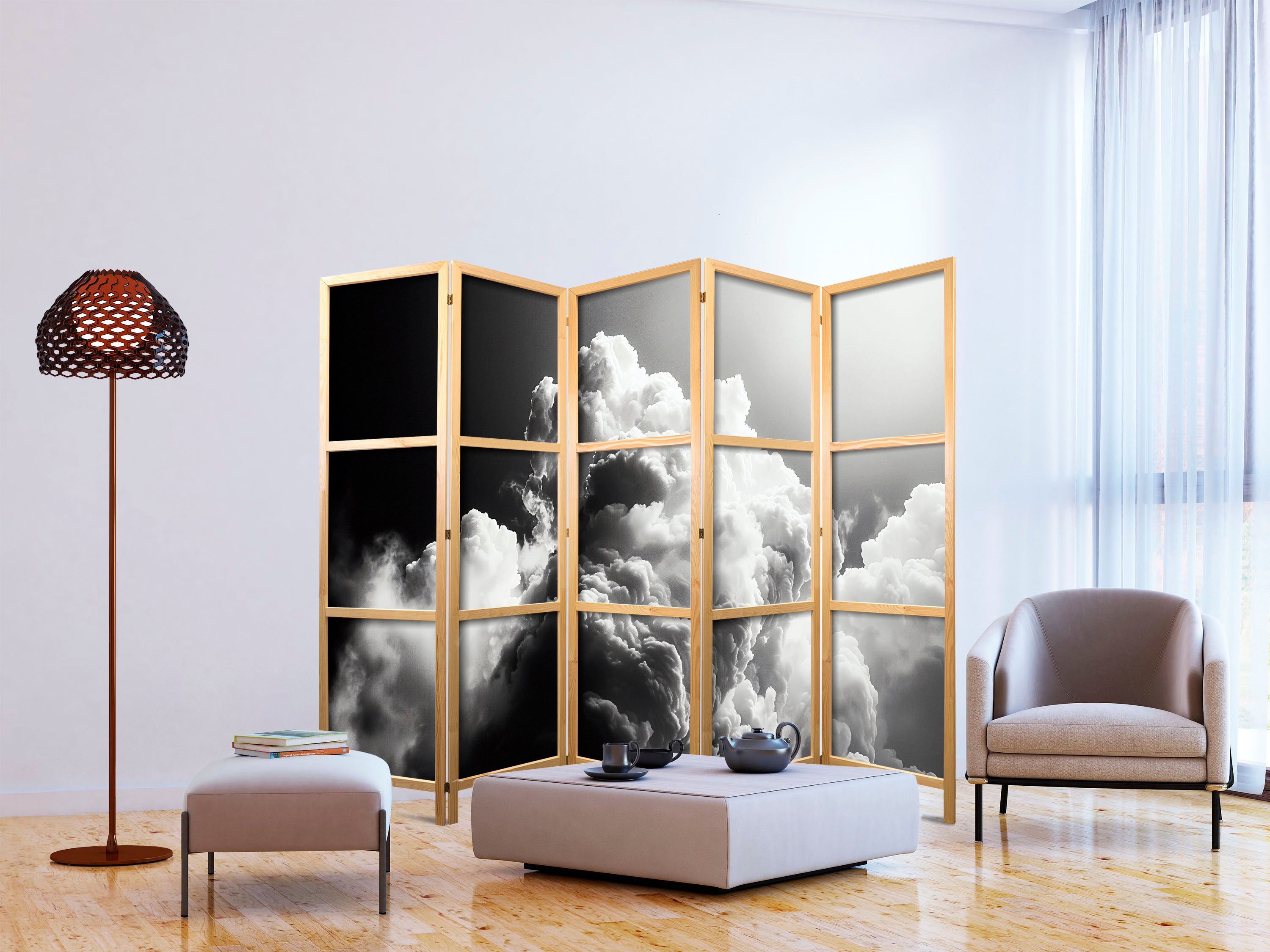 Japanese Room Divider - Clouds Like from Dreams: Let the Sun Illuminate Your Day