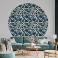 Birds and Roses Monochrome Blue Round Wall Mural