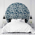 Birds and Roses Monochrome Blue Round Wall Mural