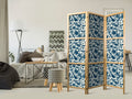 Blue Birds Rose Vines 3-Panel Japanese Room Divider