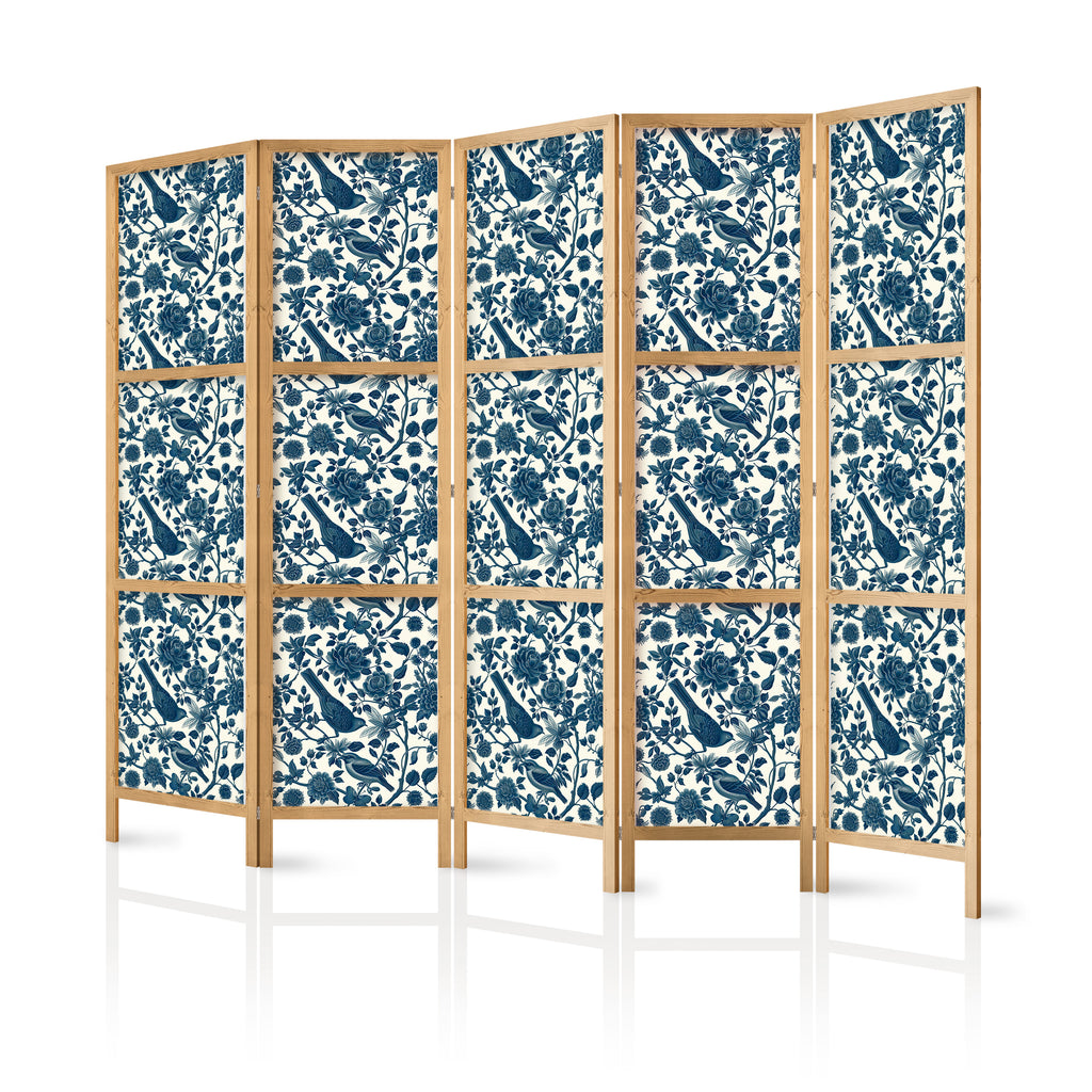 Rose Vines Japanese Room Divider – Monochrome Birds