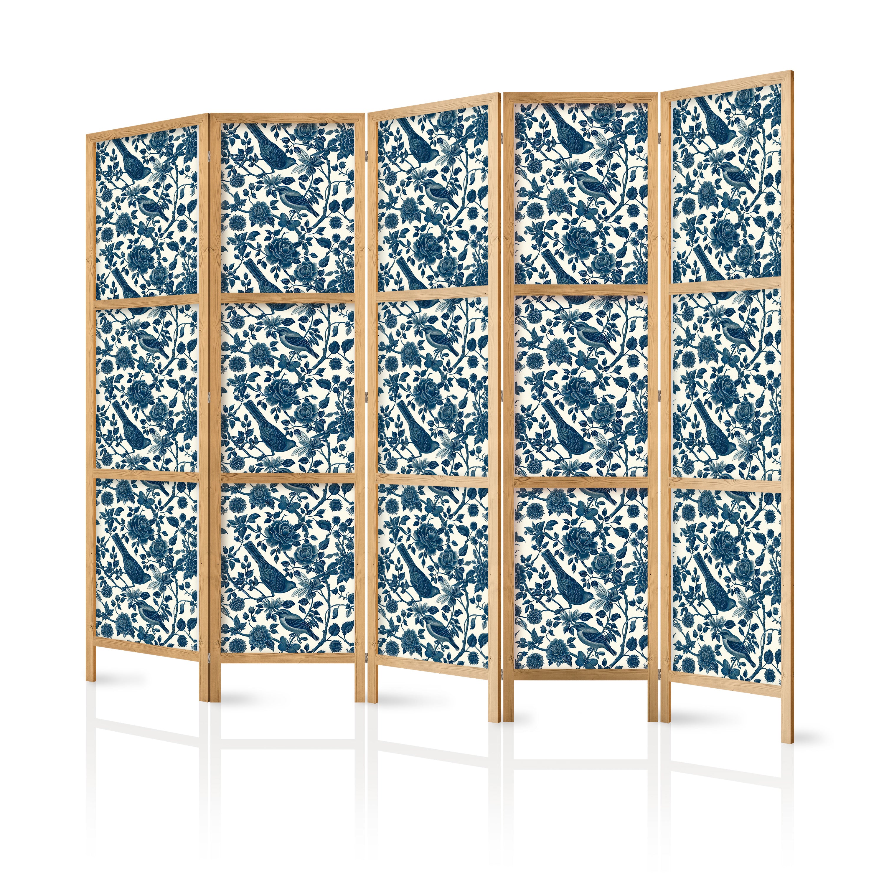 Rose Vines Japanese Room Divider – Monochrome Birds