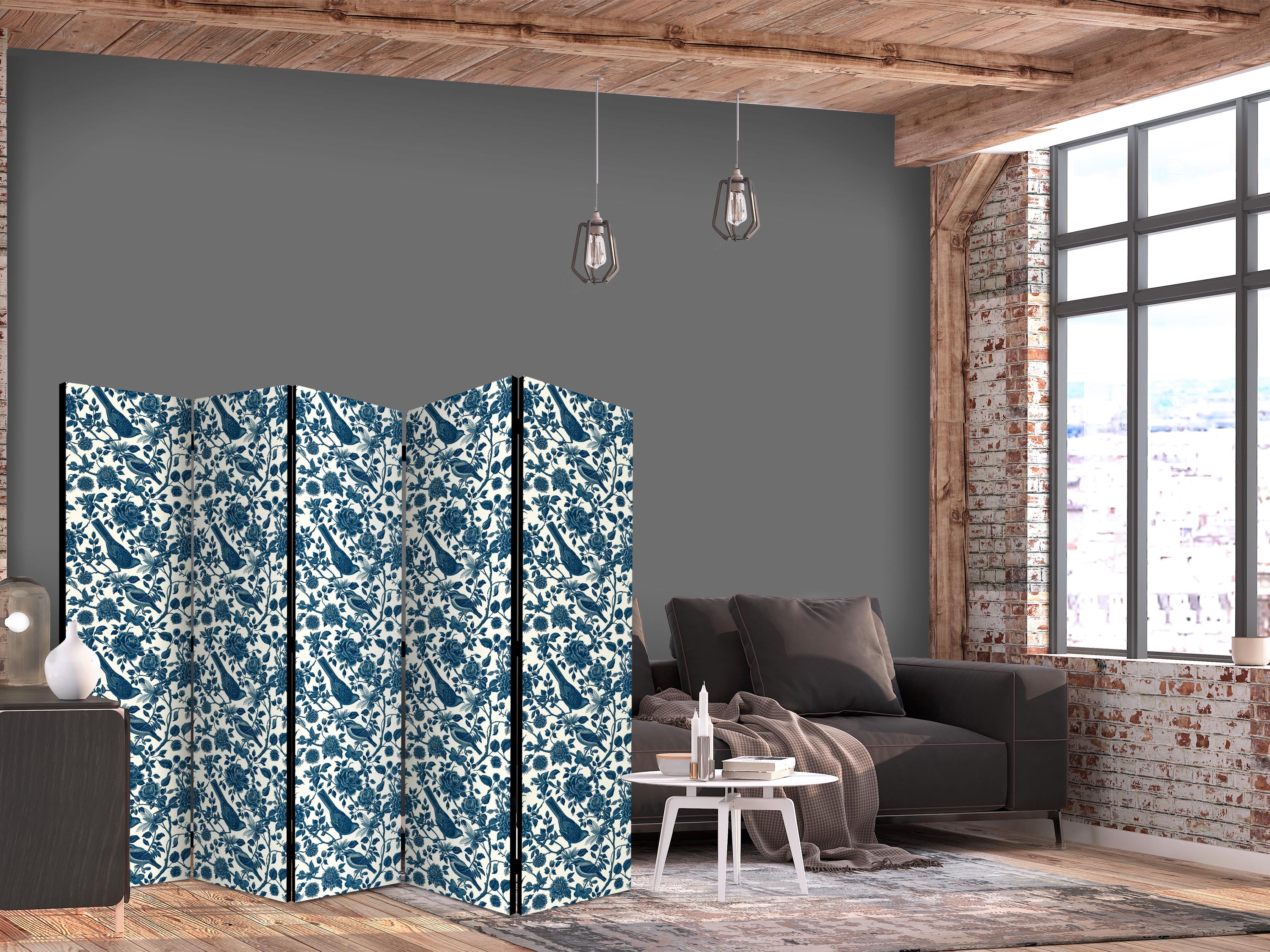 Room Divider Rose Vines and Blue Birds
