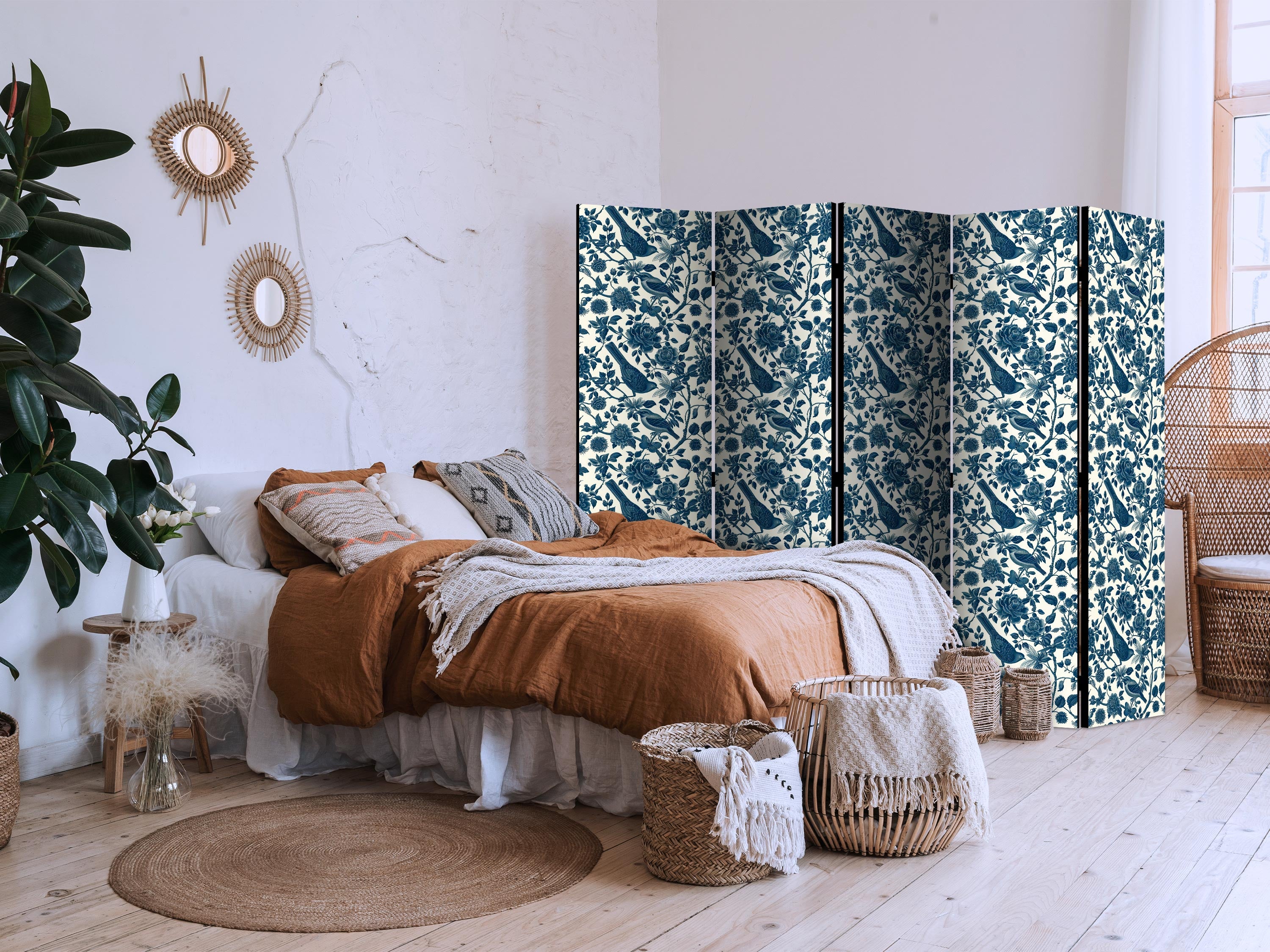 Room Divider Rose Vines and Blue Birds