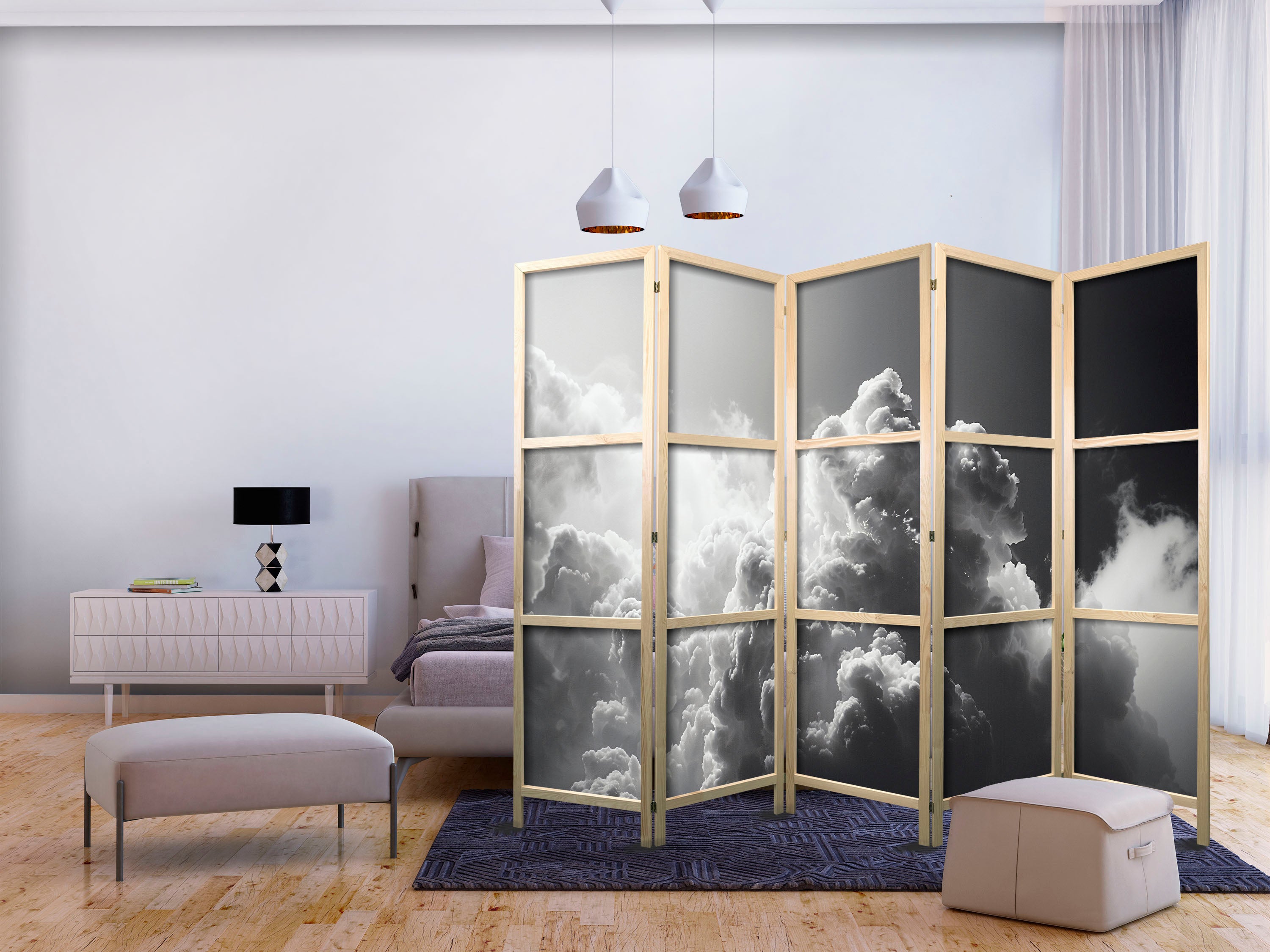 Japanese Room Divider - Extraordinary Phenomenon: The Sun Illuminating Dark Clouds.