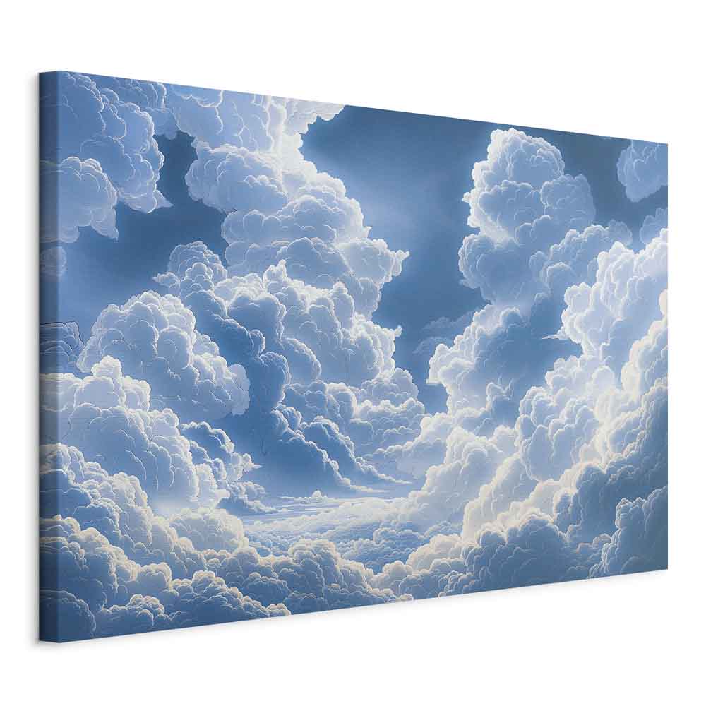 Canvas Print Blue Sky Breaking Through White Fluffy Clouds