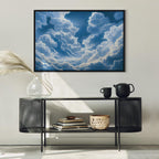 Canvas Print Blue Sky Breaking Through White Fluffy Clouds