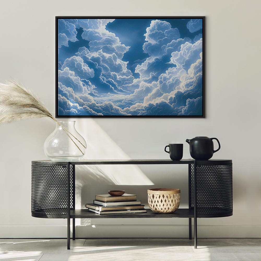 Canvas Print Blue Sky Breaking Through White Fluffy Clouds