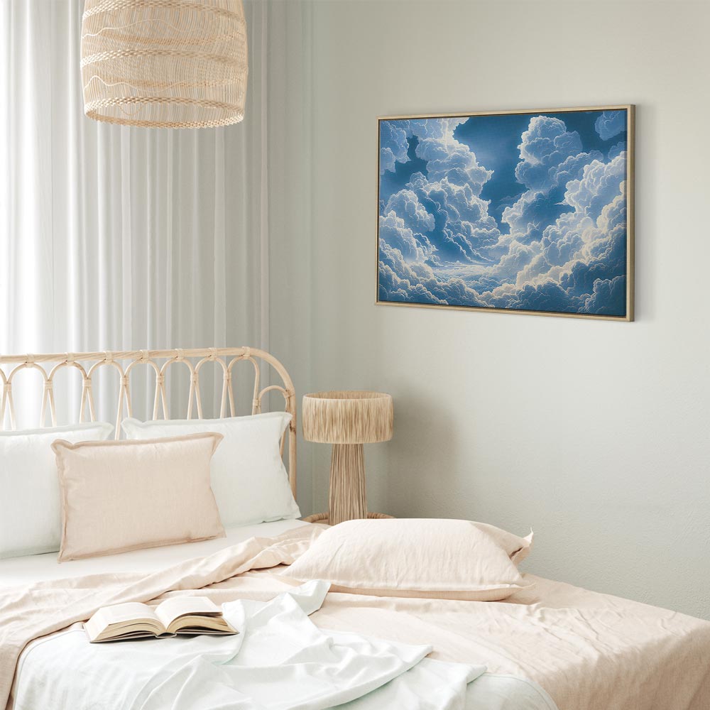 Canvas Print Blue Sky Breaking Through White Fluffy Clouds