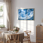 Canvas Print Blue Sky Breaking Through White Fluffy Clouds