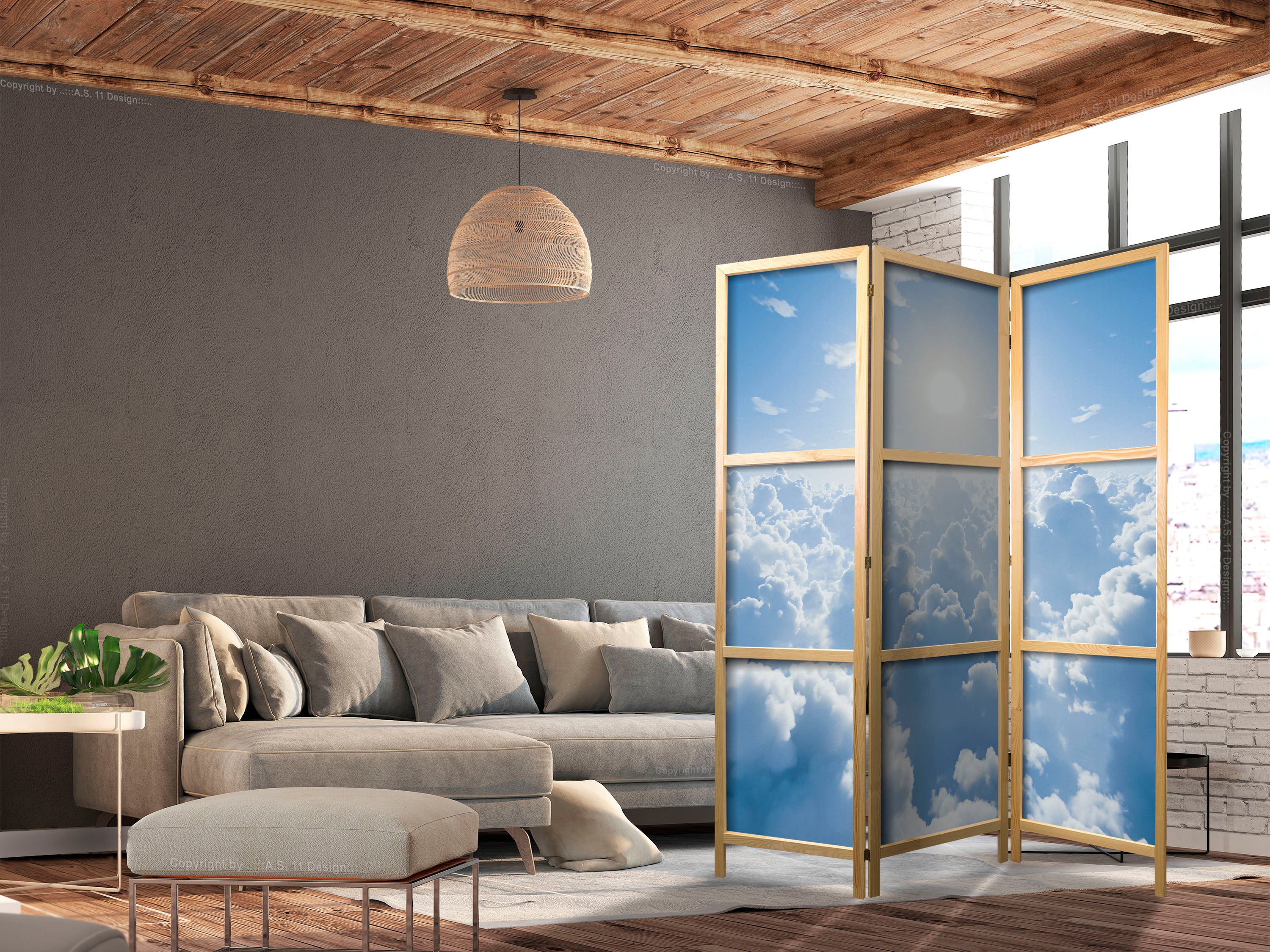 Japanese Room Divider - Heavenly Calm: Warm Rays of the Sun