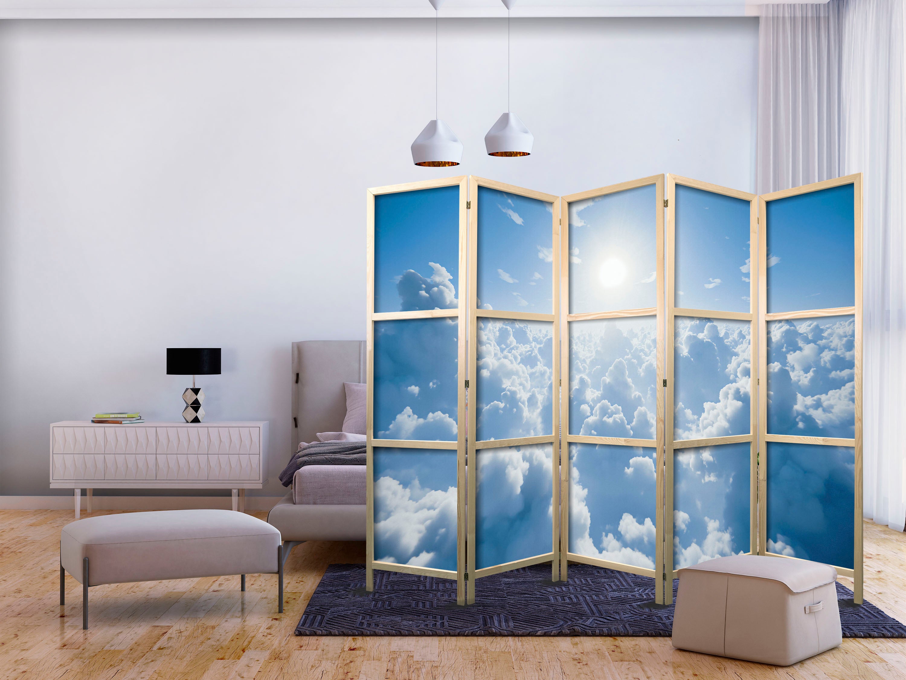 Japanese Room Divider - Heavenly Calm: Warm Rays of the Sun