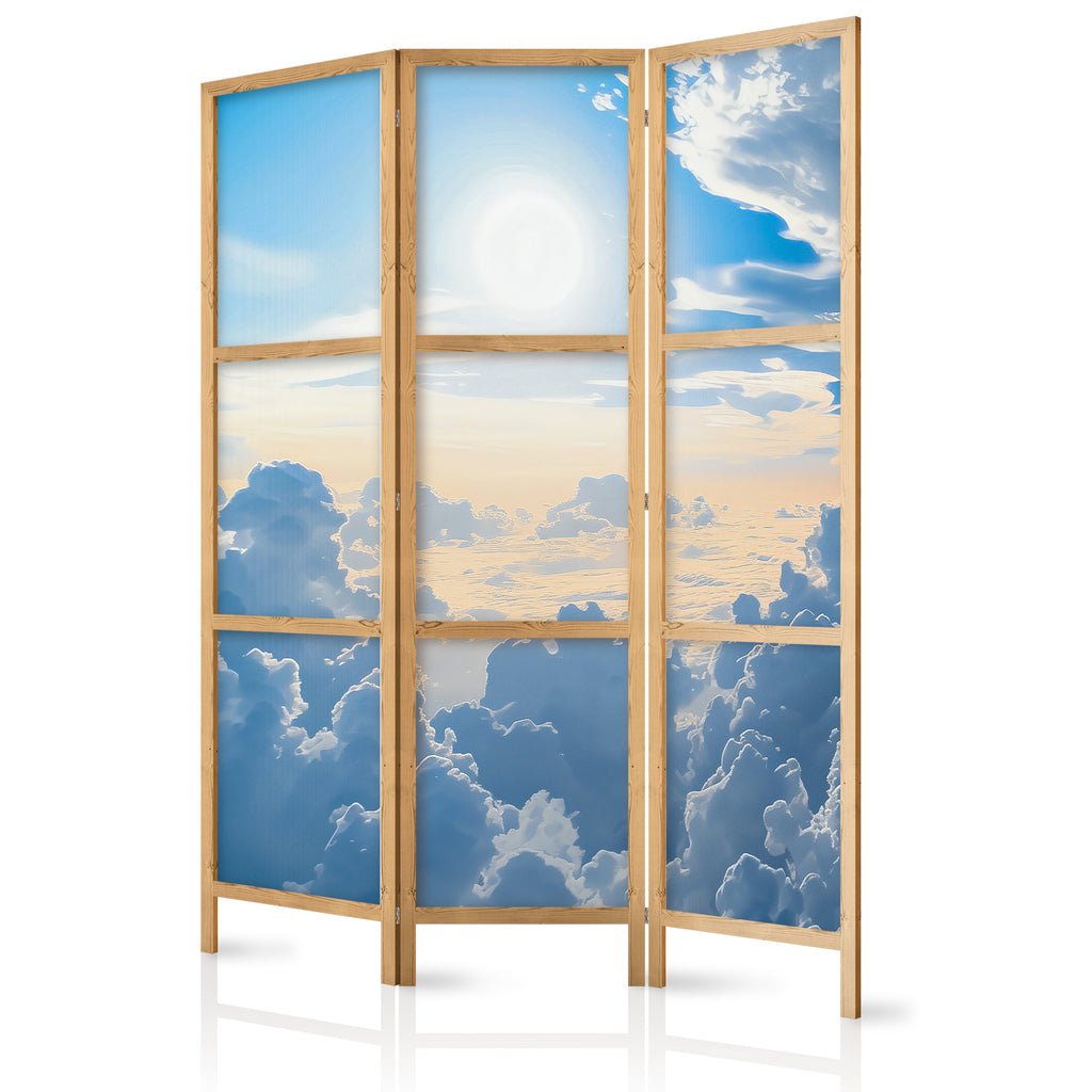 Japanese Room Divider: Symphony of Light with Sun and Clouds