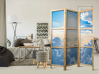 Japanese Room Divider: Symphony of Light with Sun and Clouds