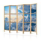 Japanese Room Divider Symphony of Light with Sun and Clouds