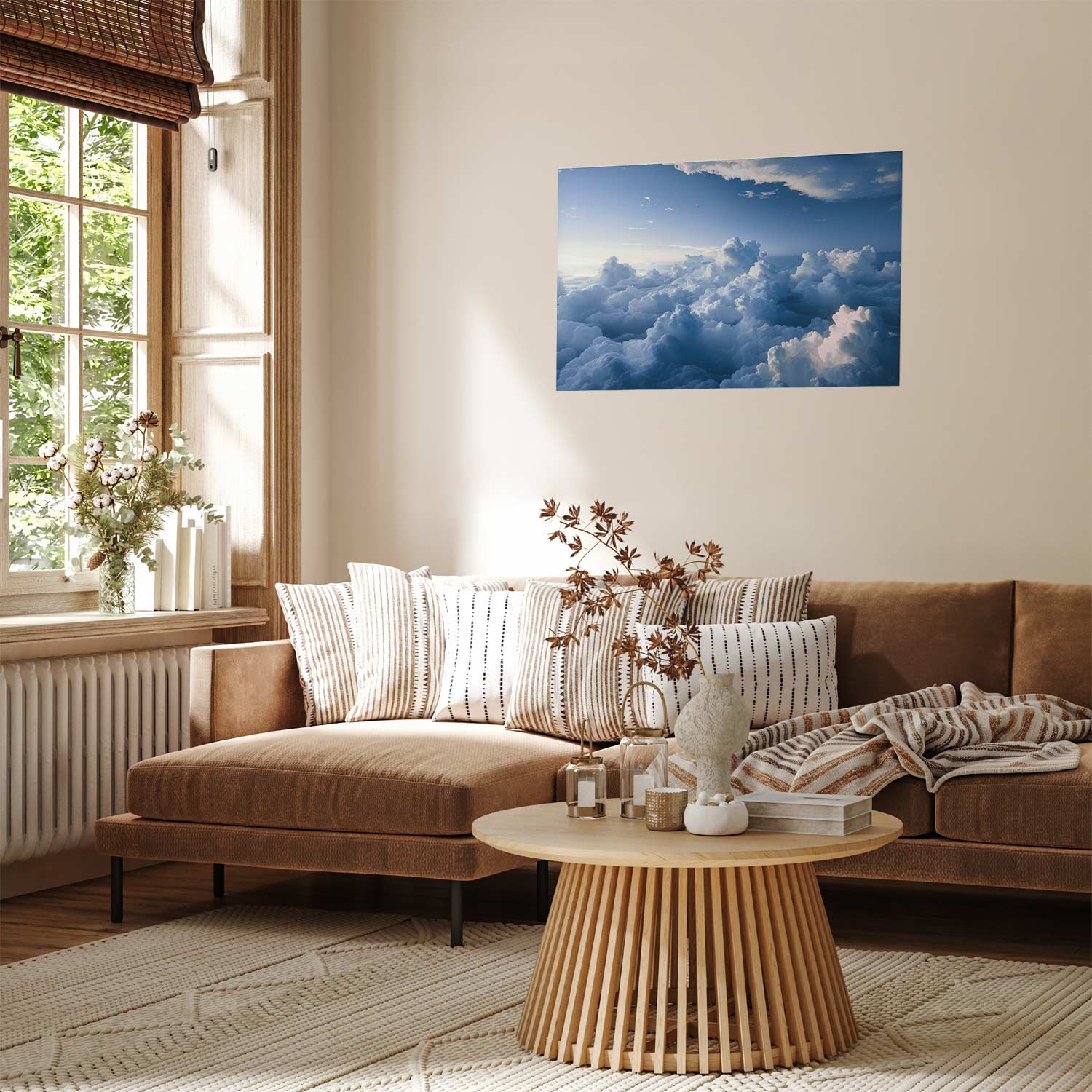 Sunbeams Over Puffy Clouds Aerial Landscape Posters