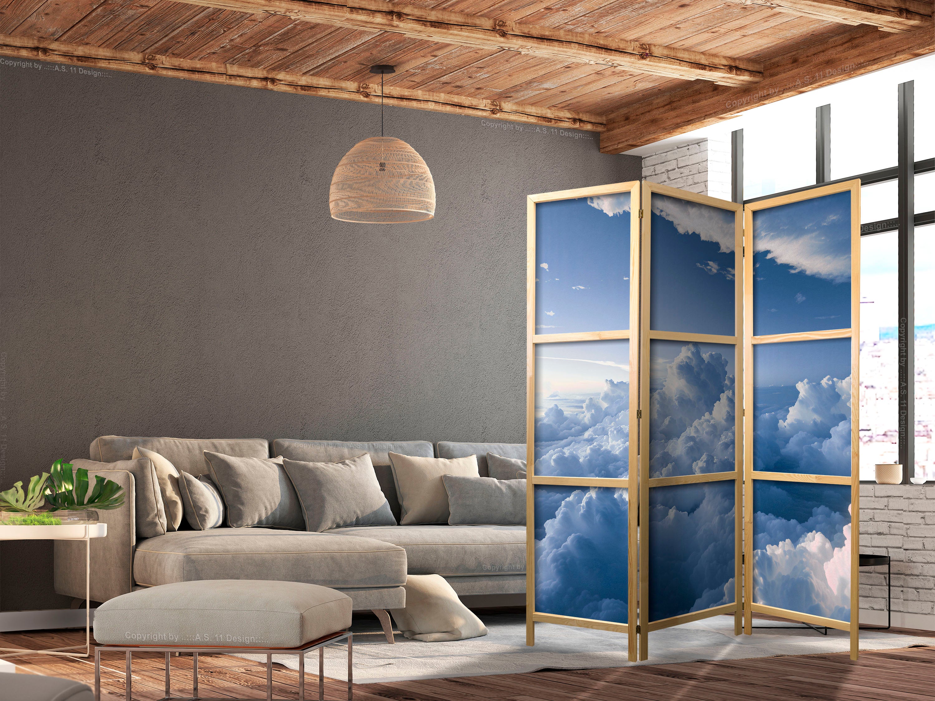 Japanese Room Divider Aerial Landscapes