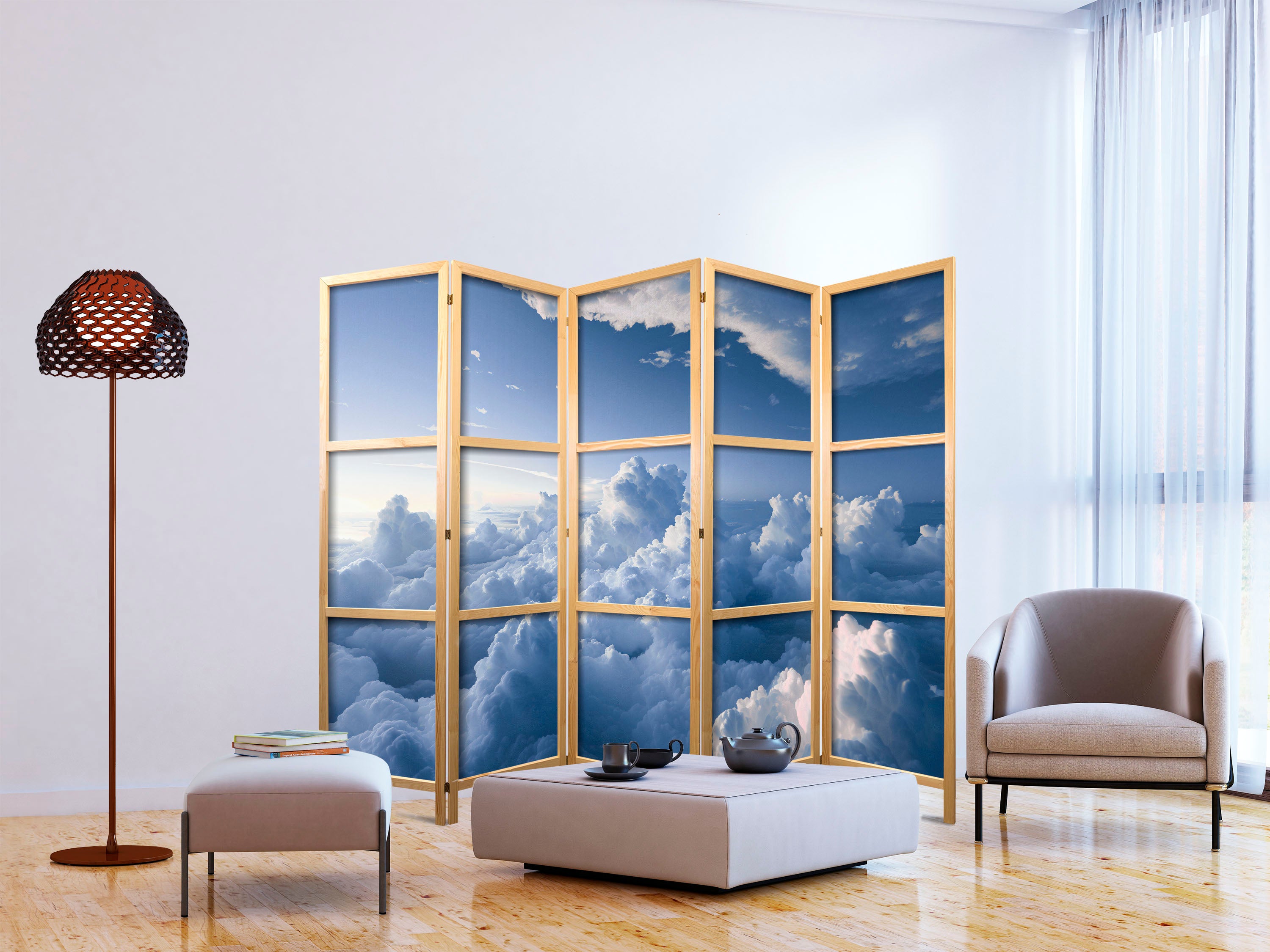 Japanese Room Divider Aerial Landscapes Rays Illuminating Cloud Formations