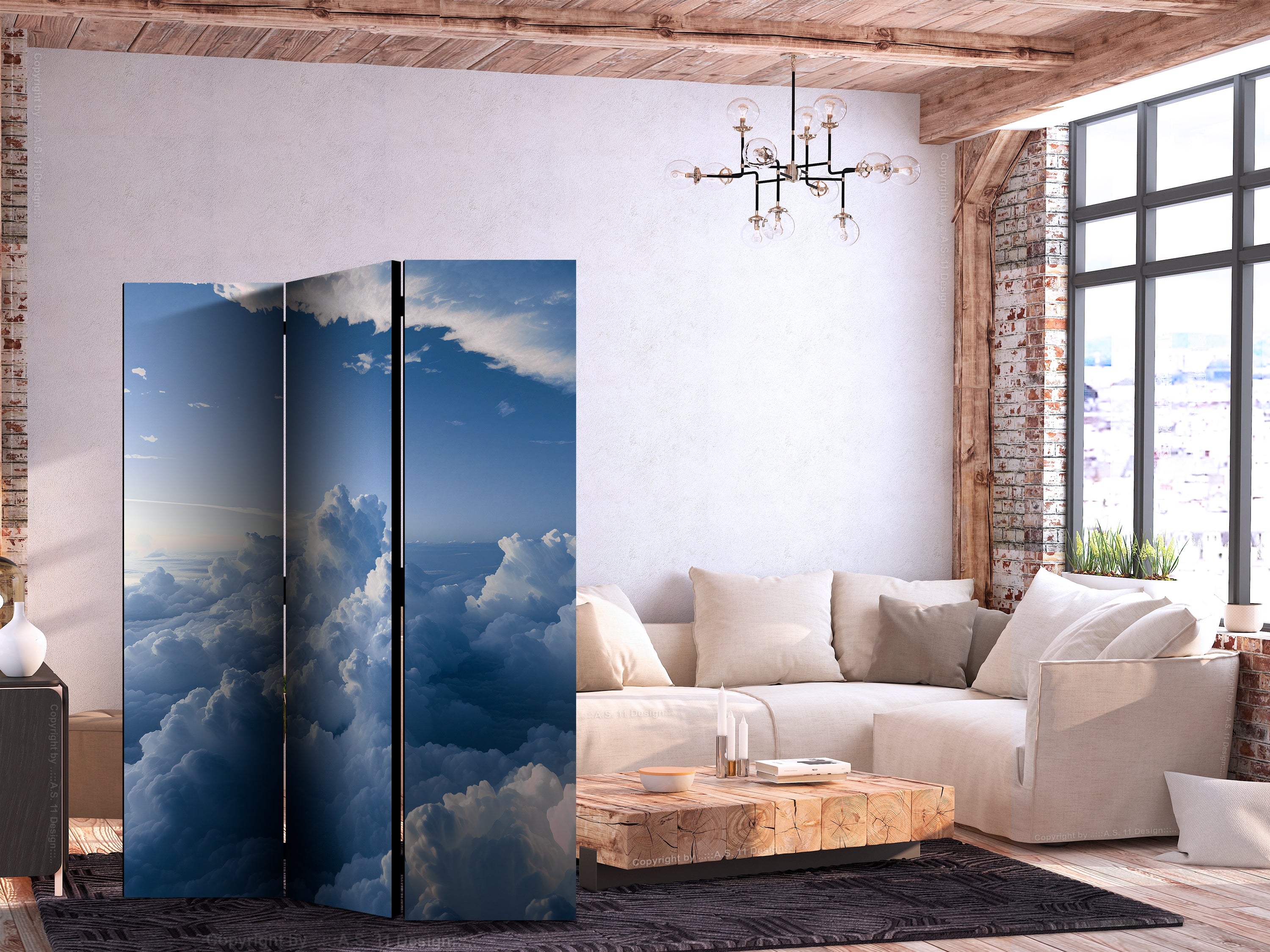 Room Divider Aerial Landscapes Rays Illuminating Fluffy Cloud Formations