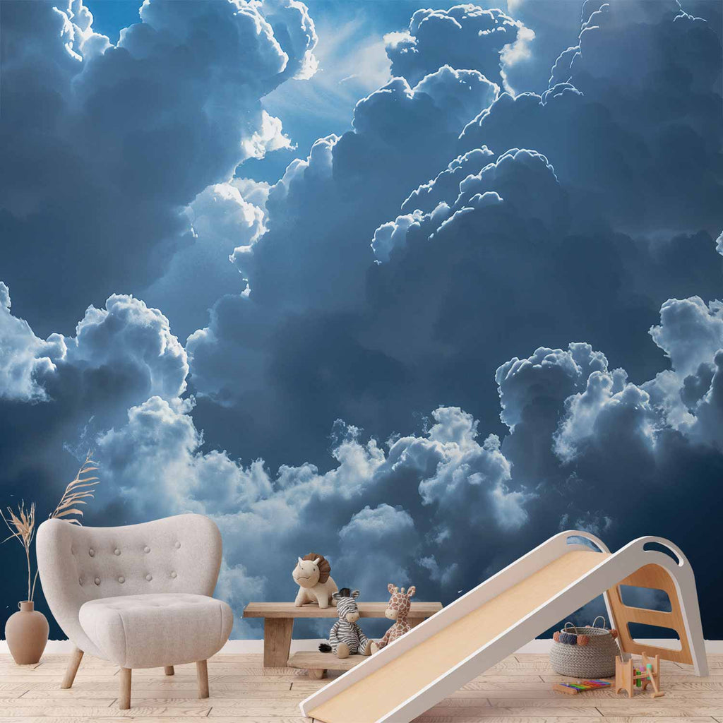 Wall Mural Animated Scenery Sun Battles Clouds