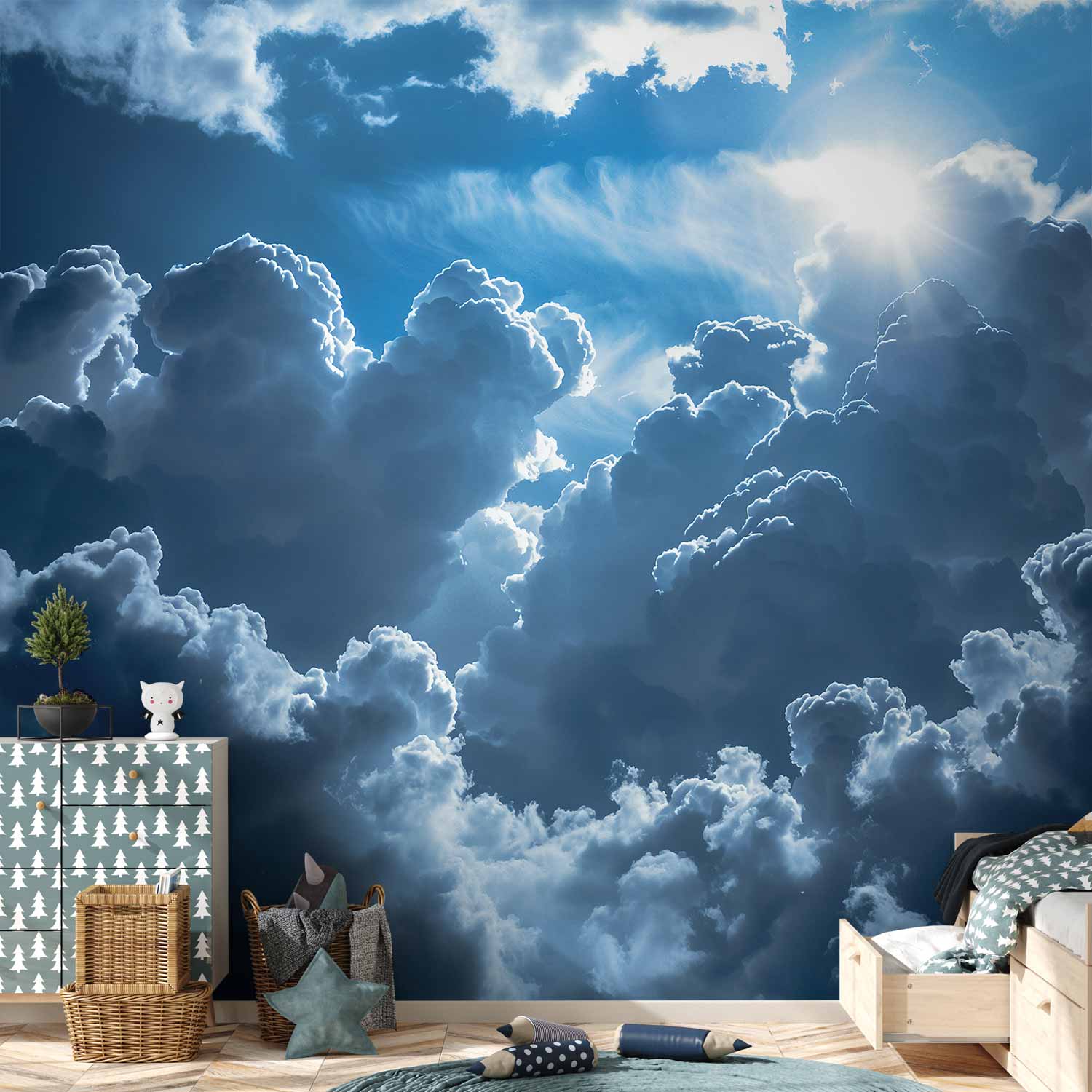 Wall Mural Animated Scenery Sun Battles Clouds