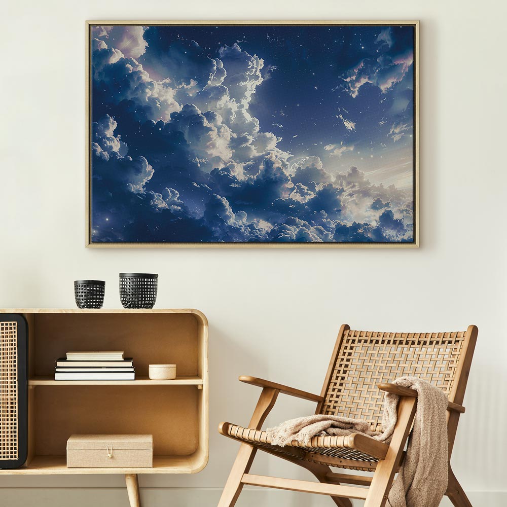 Leinwanddruck – Sternenklare Wolken und zartes Licht über einem Himmelsausschnitt
