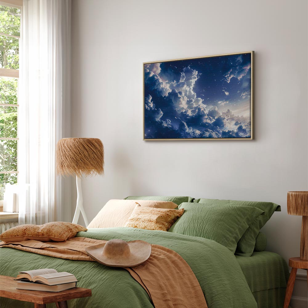 Leinwanddruck – Sternenklare Wolken und zartes Licht über einem Himmelsausschnitt