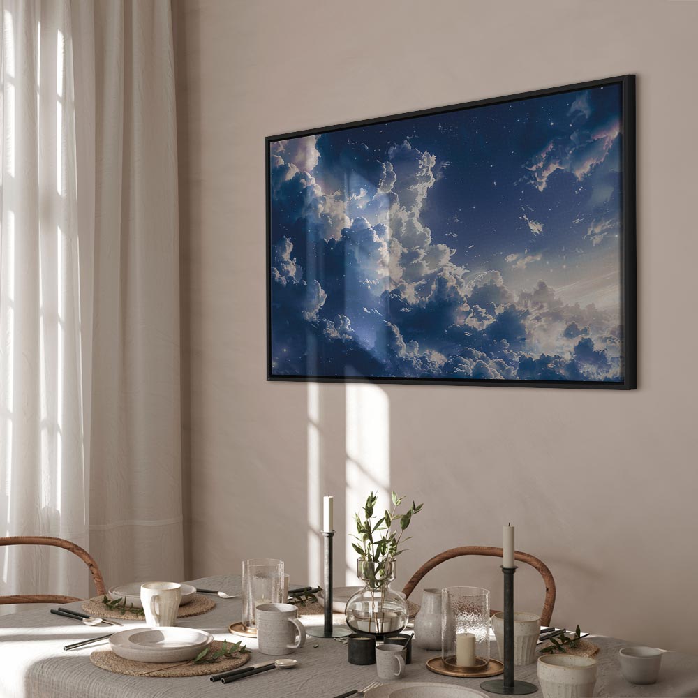 Leinwanddruck – Sternenklare Wolken und zartes Licht über einem Himmelsausschnitt