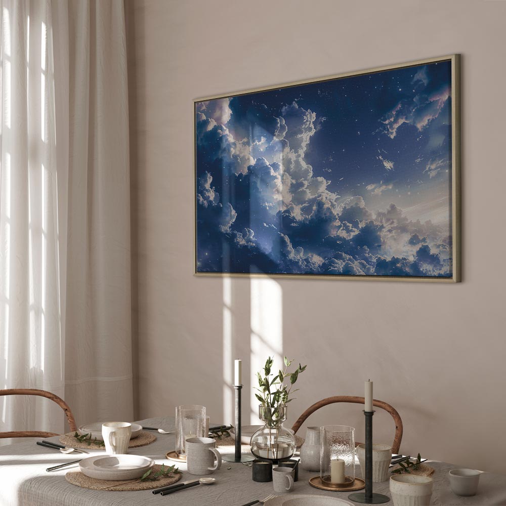 Leinwanddruck – Sternenklare Wolken und zartes Licht über einem Himmelsausschnitt