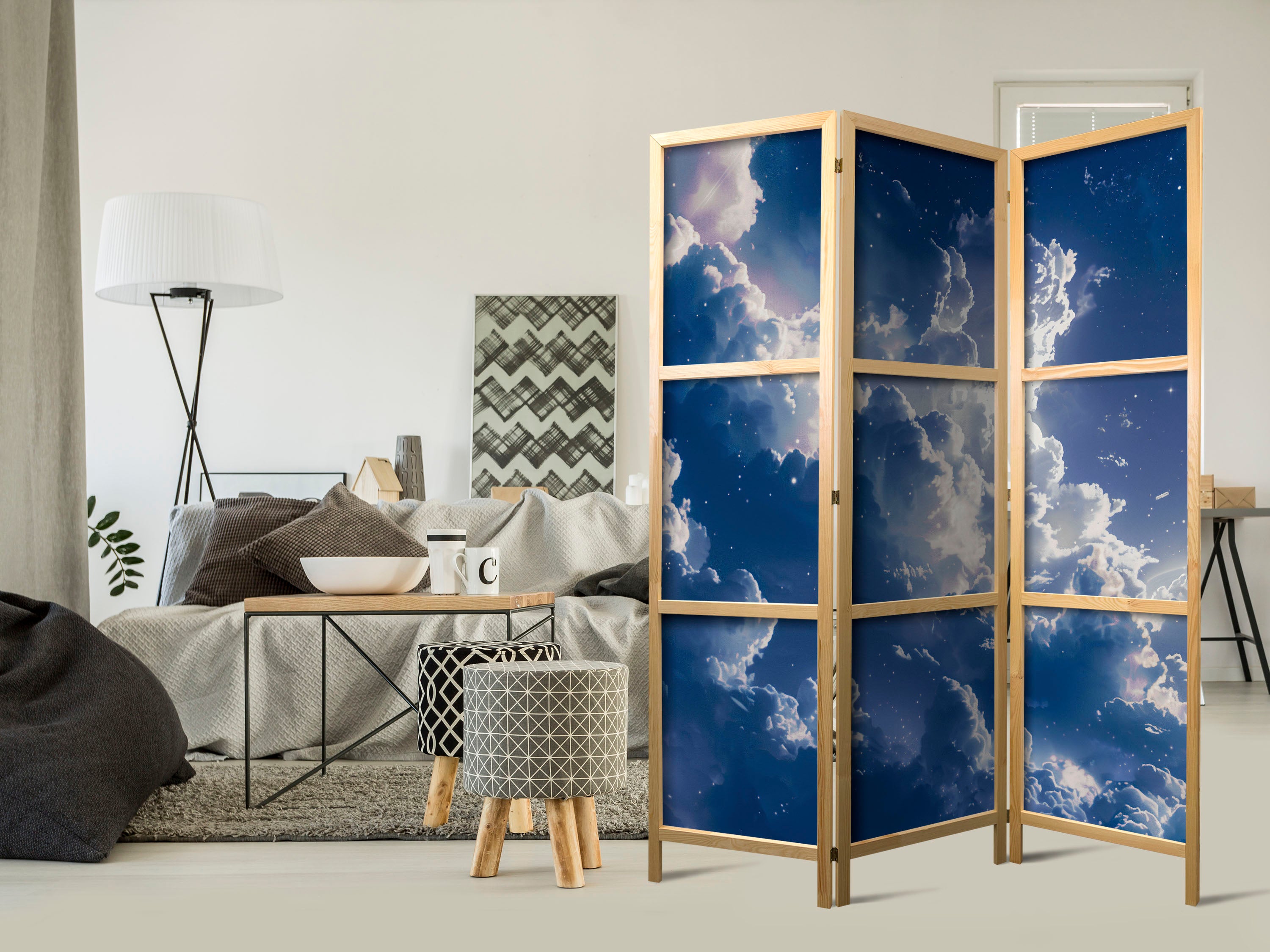 Japanese Room Divider: Starry Clouds and Delicate Light