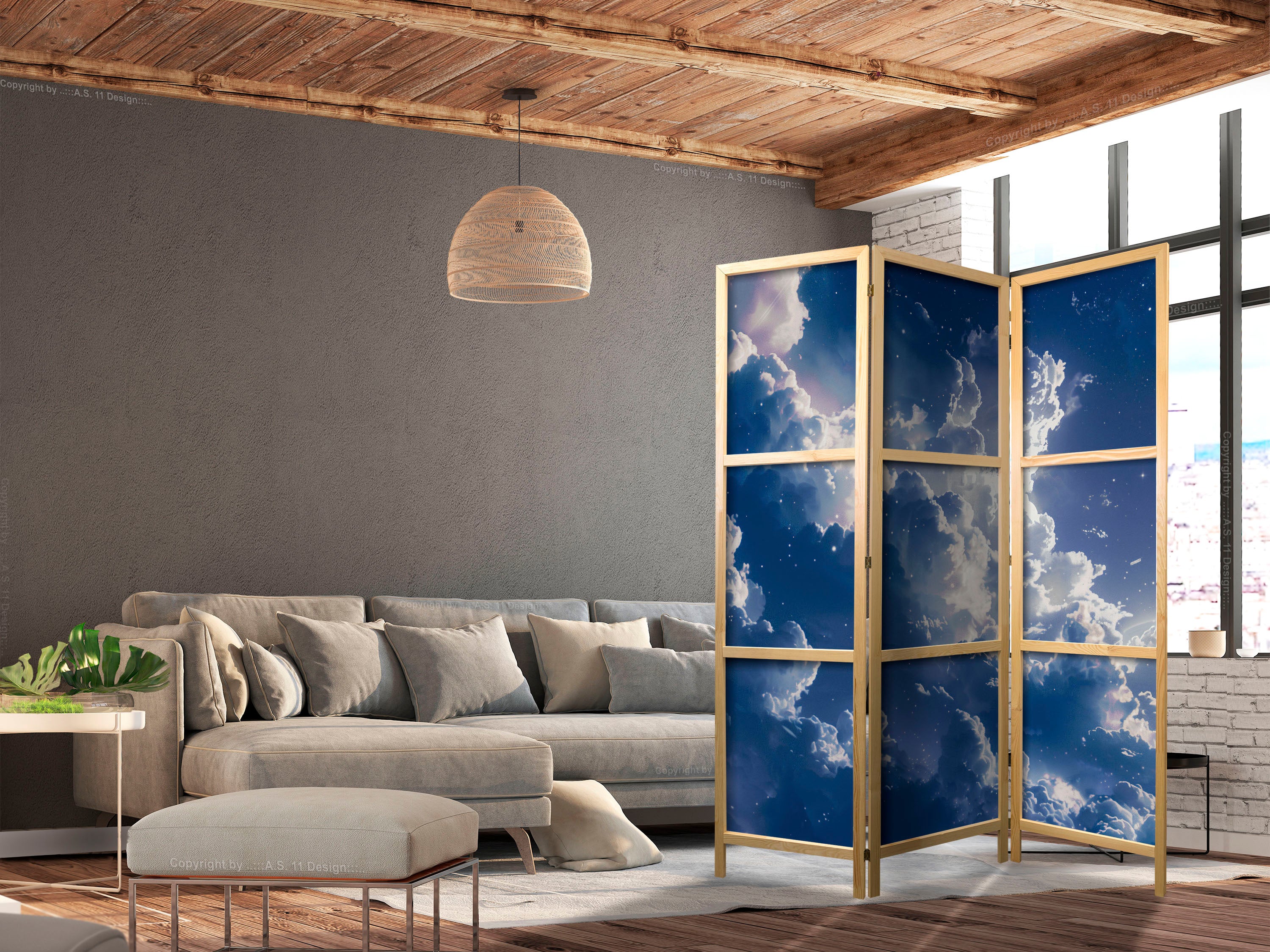 Japanese Room Divider: Starry Clouds and Delicate Light