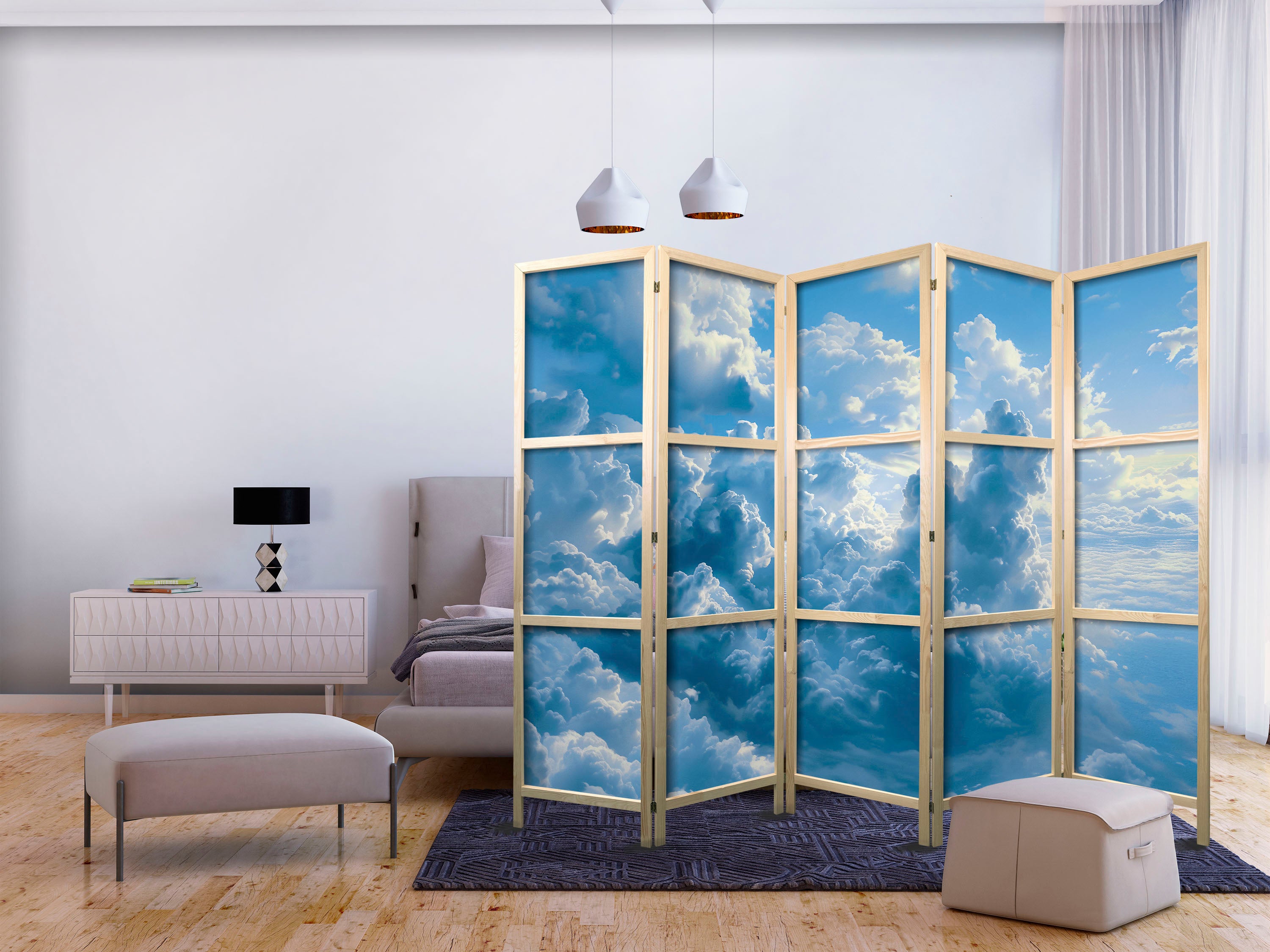 Room Divider Japanese Ocean in the Air: Waving Clouds Reflecting Morning Light