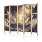 Japanese Room Divider 5-Panel Screen in Grey, Beige & Violet