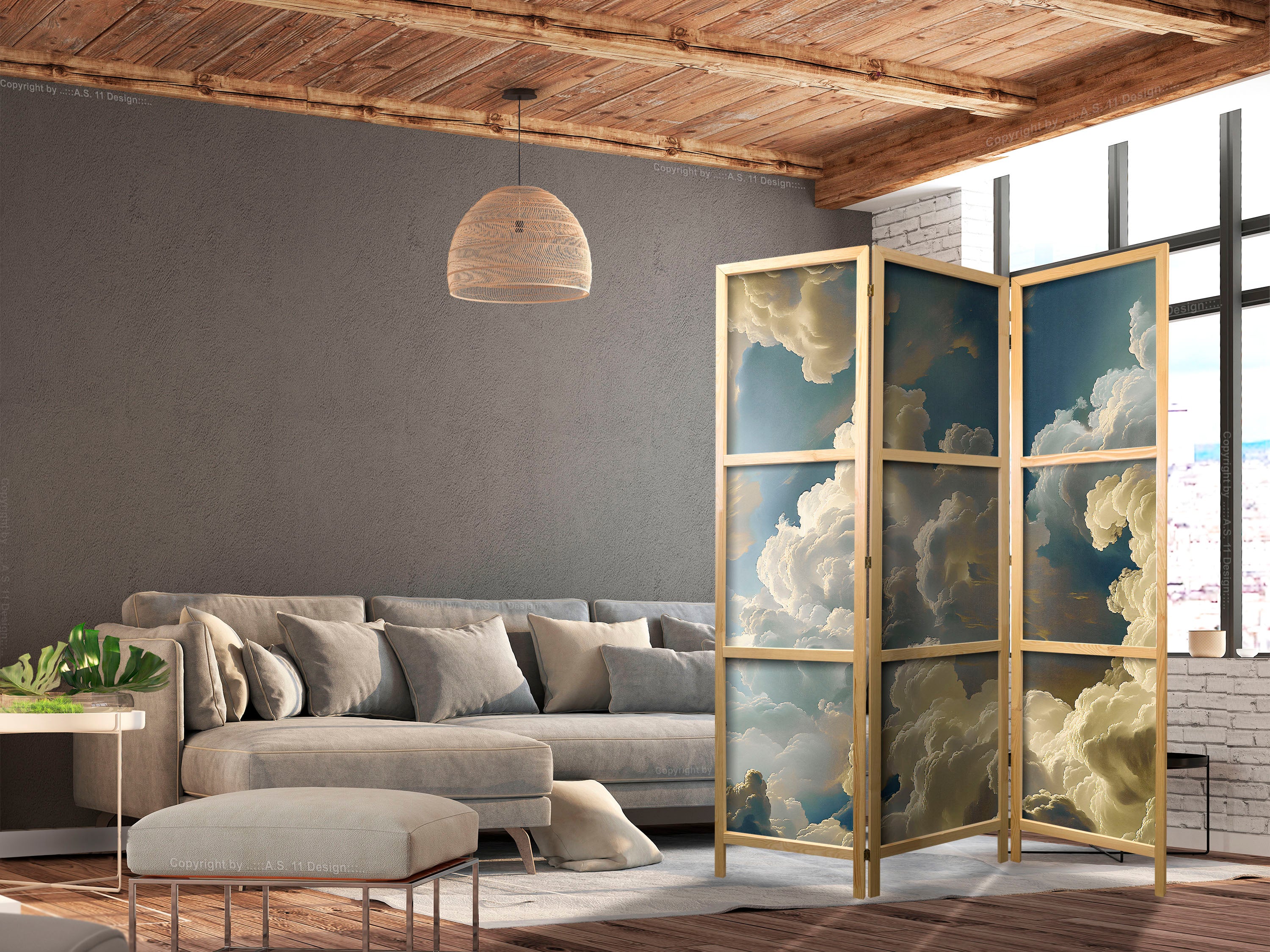 Japanese Room Divider - Sun and Shadows: A Theatrical Display of Nature