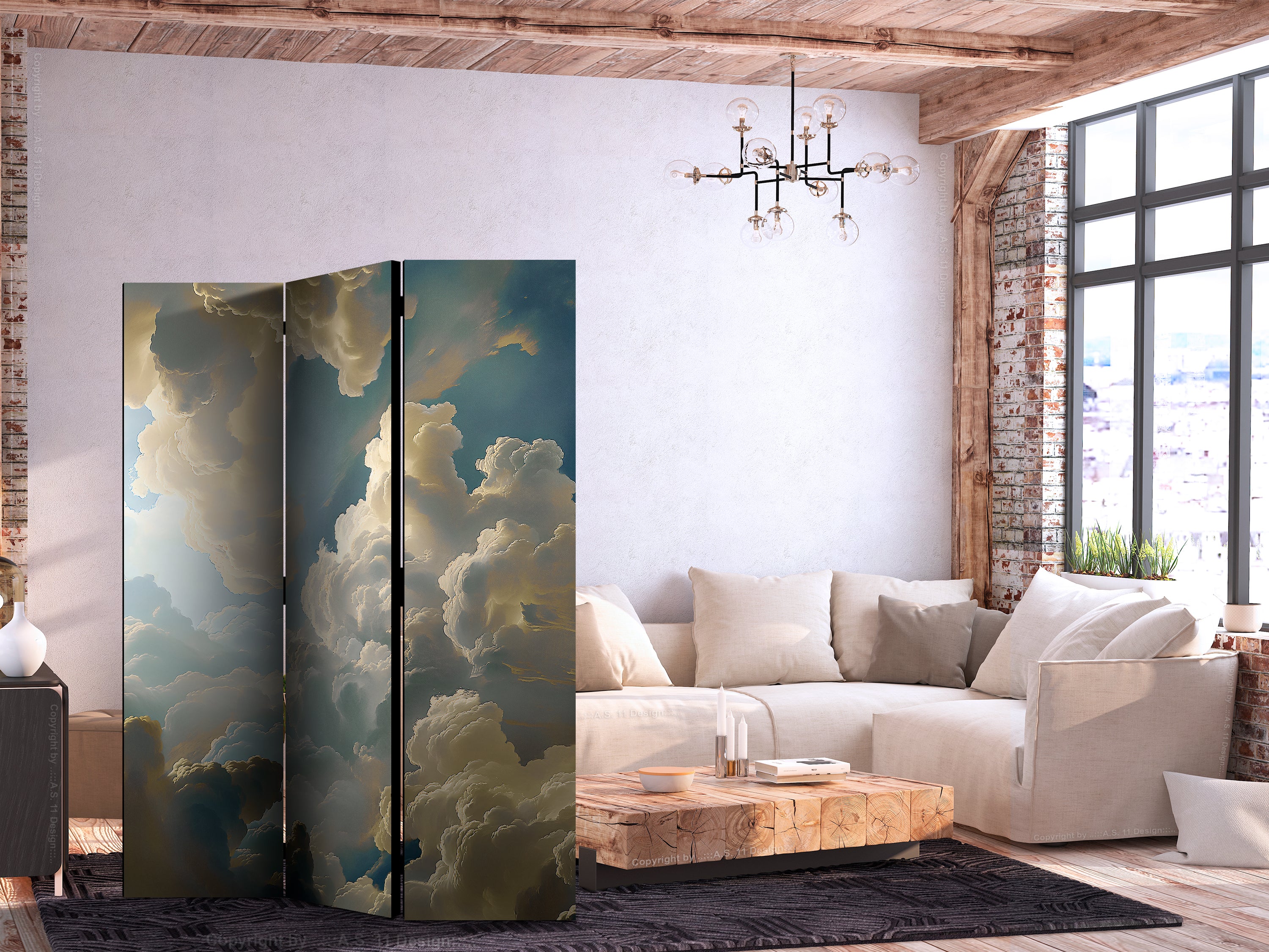 Room Divider Sun and Shadows 3-Panel Landscape