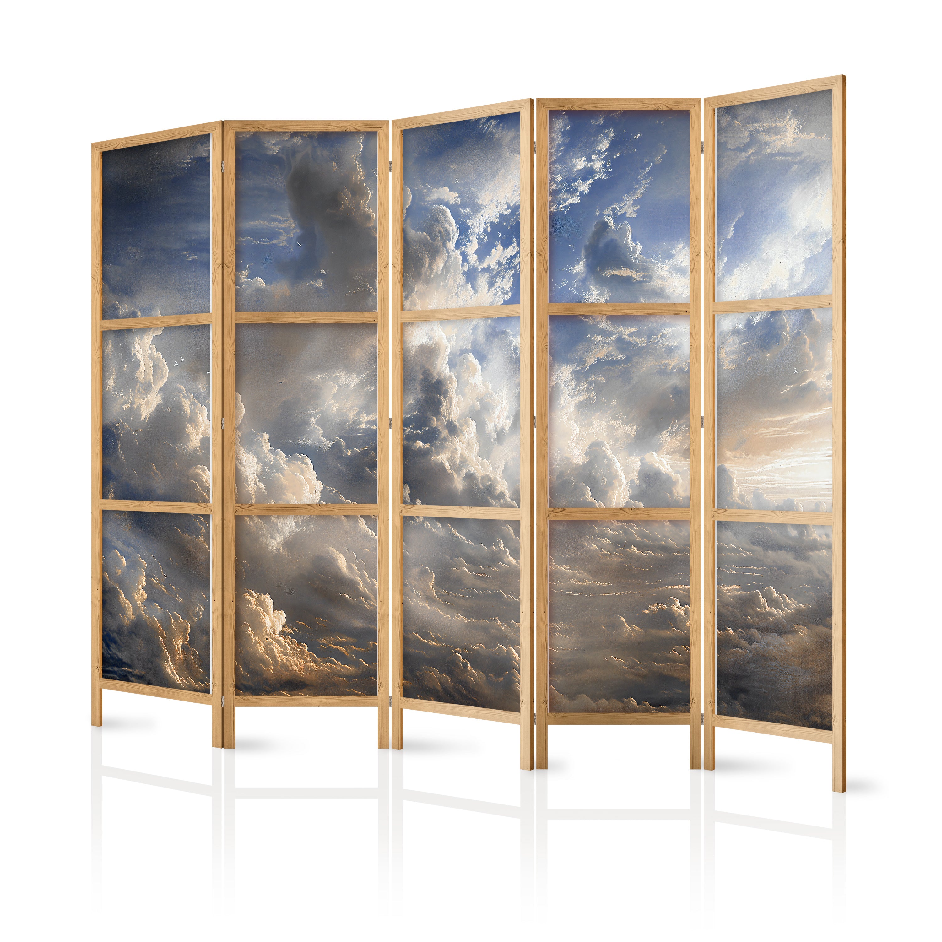Japanese Room Divider - Golden Reflections on Clouds Foretelling Dusk (5-panel, Backgrounds and Patterns)