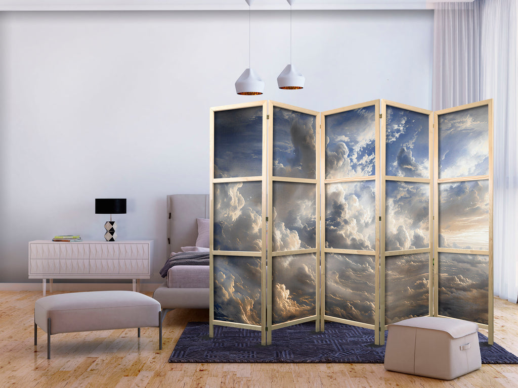 Japanese Room Divider - Golden Reflections on Clouds Foretelling Dusk (5-panel, Backgrounds and Patterns)