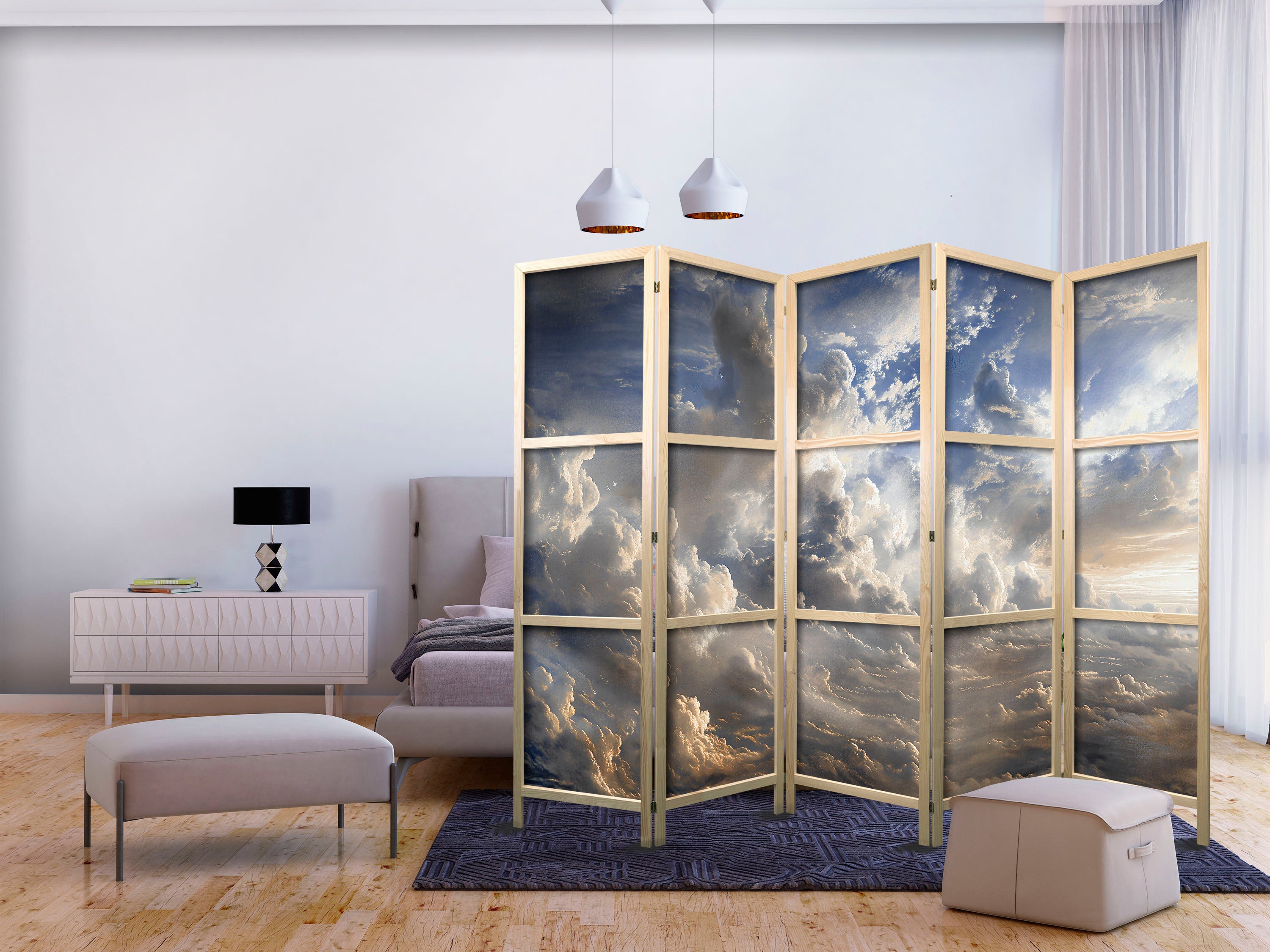Japanese Room Divider - Golden Reflections on Clouds Foretelling Dusk (5-panel, Backgrounds and Patterns)
