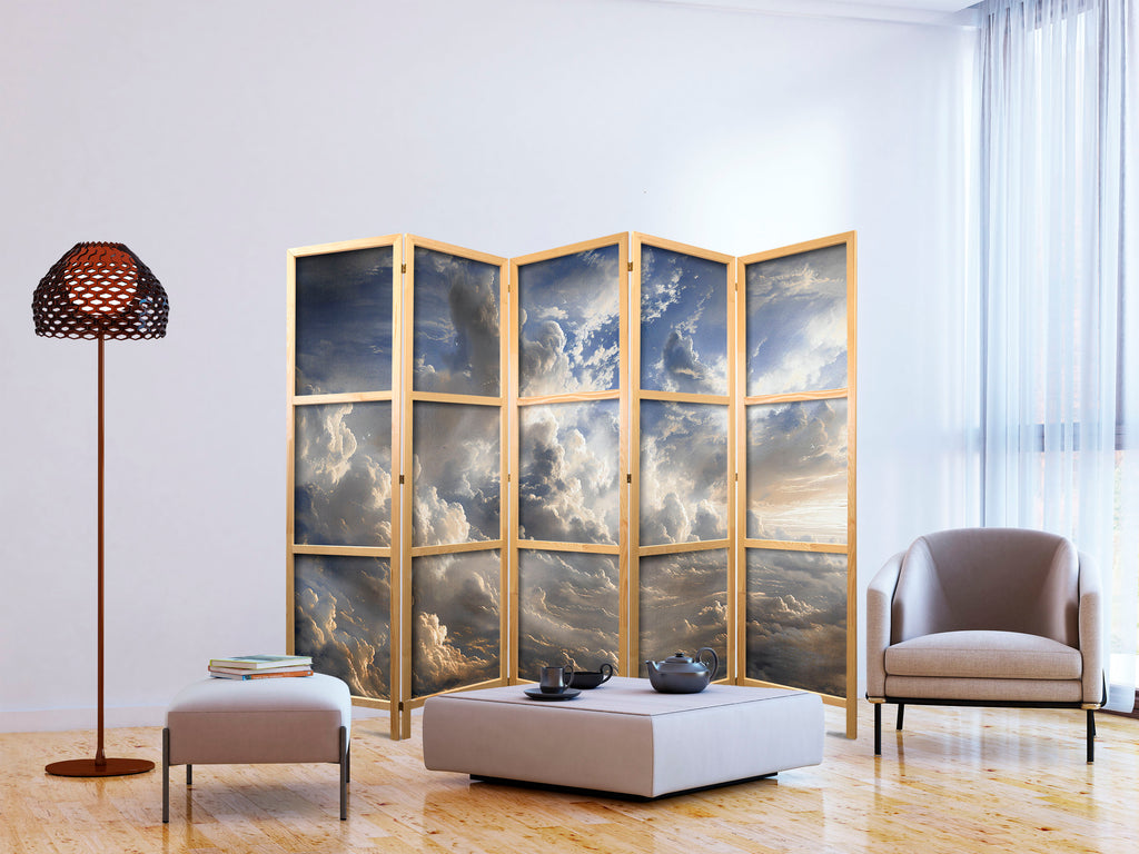 Japanese Room Divider - Golden Reflections on Clouds Foretelling Dusk (5-panel, Backgrounds and Patterns)