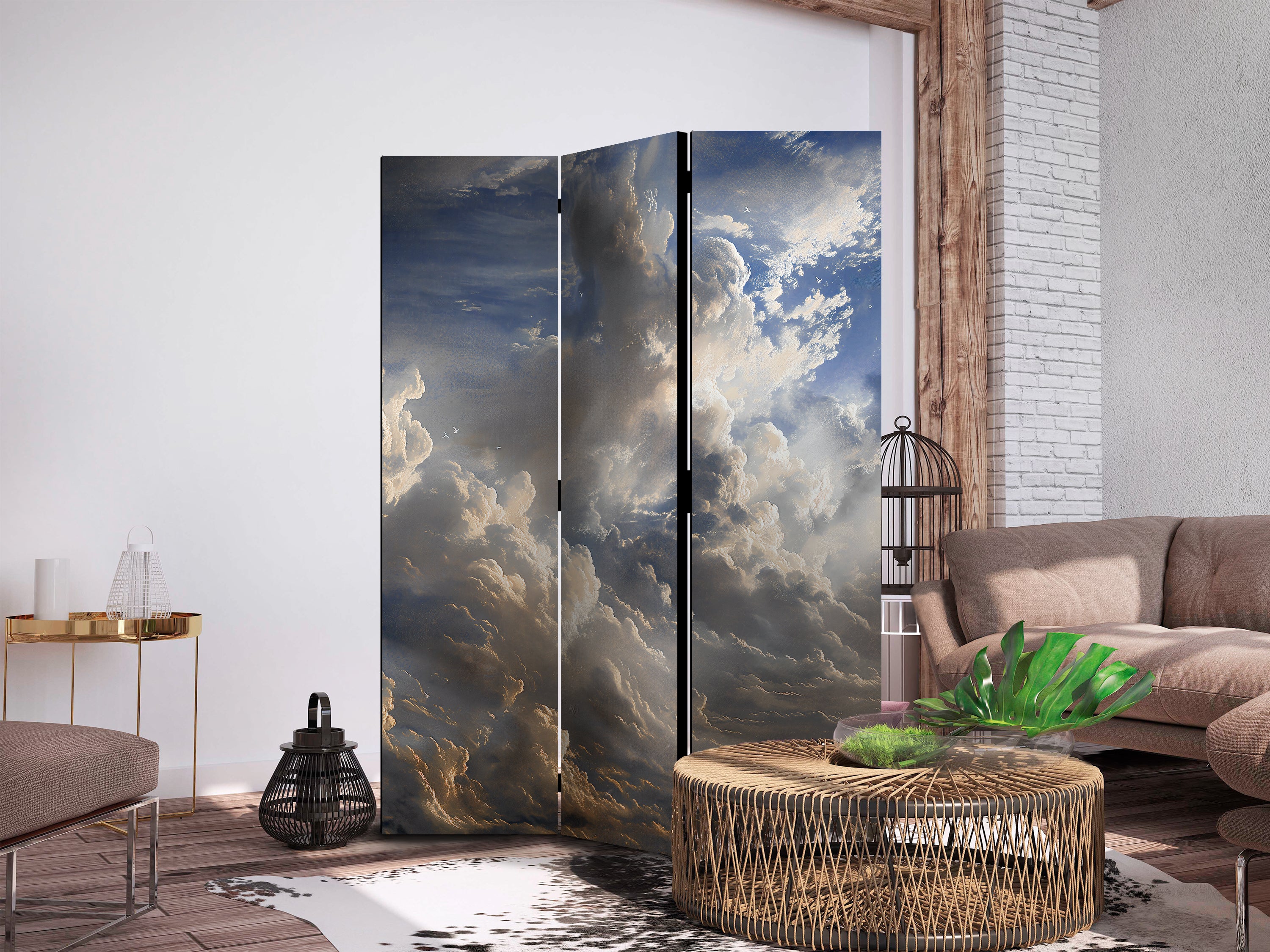 Room Divider - Golden Reflections on Clouds Foretelling Dusk Grey 135x172 Double-sided