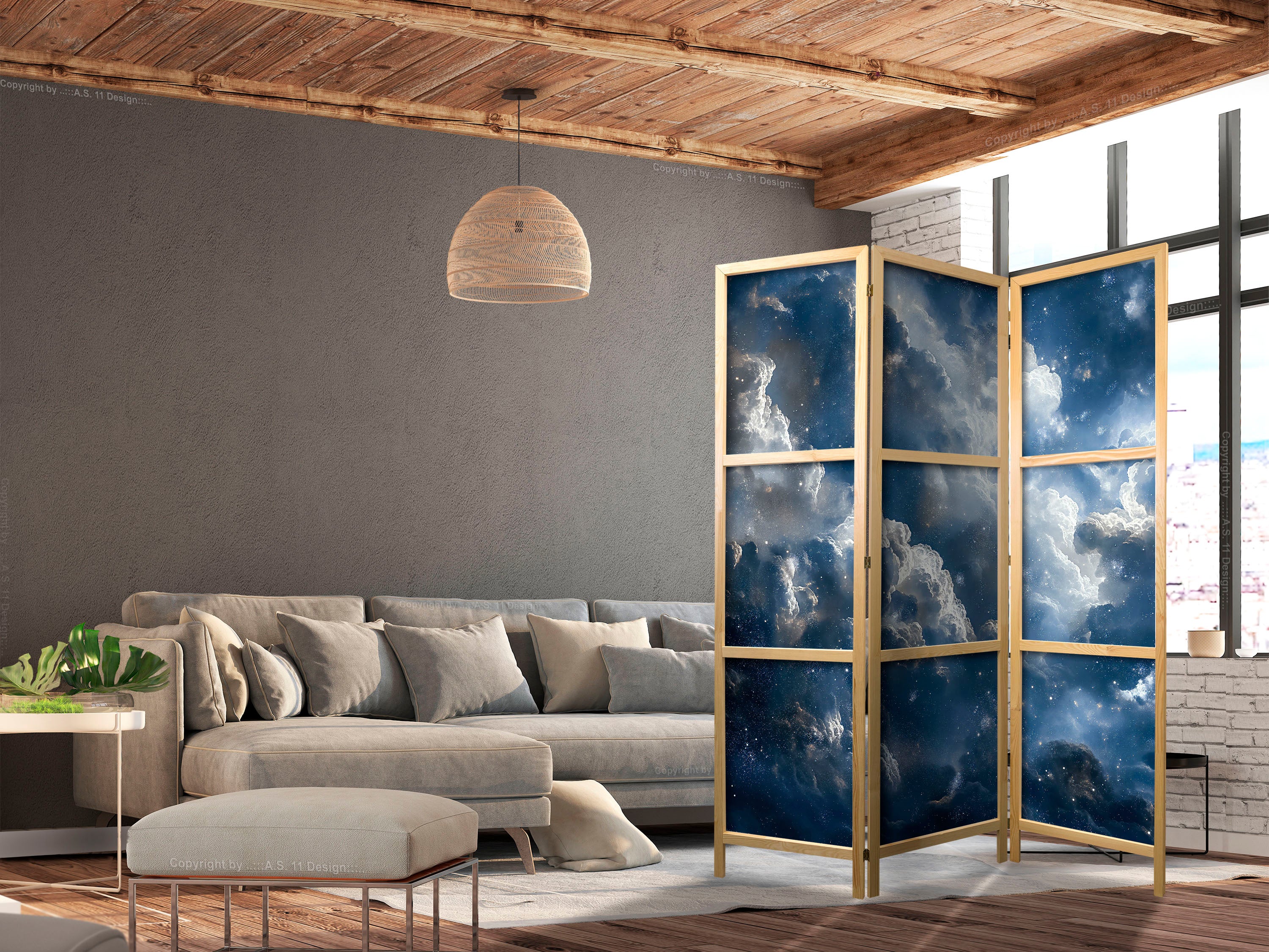 Room Divider: Japanese Clouds and Stars