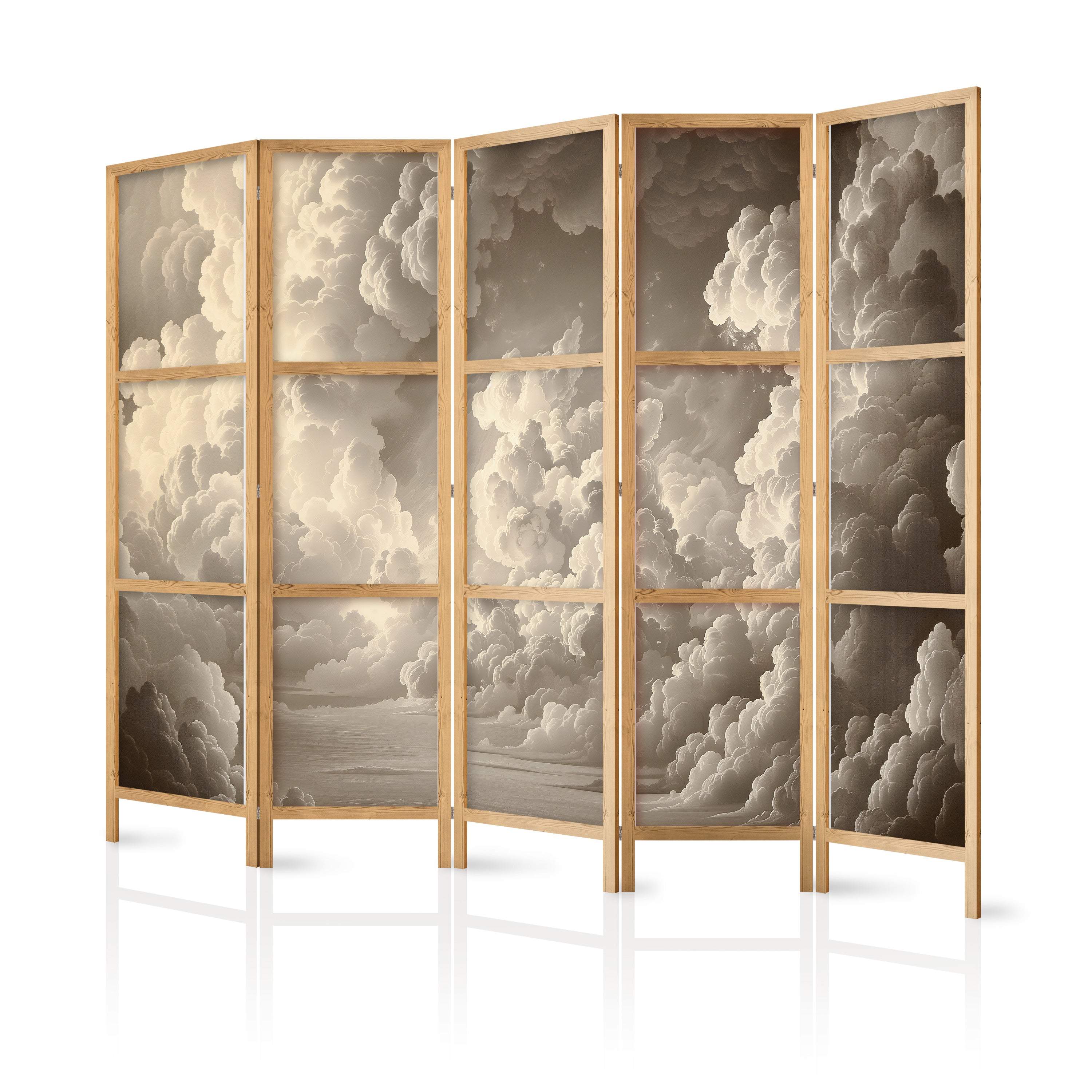Japanese Room Divider – Whisper of Illuminated Clouds (5-Panel)