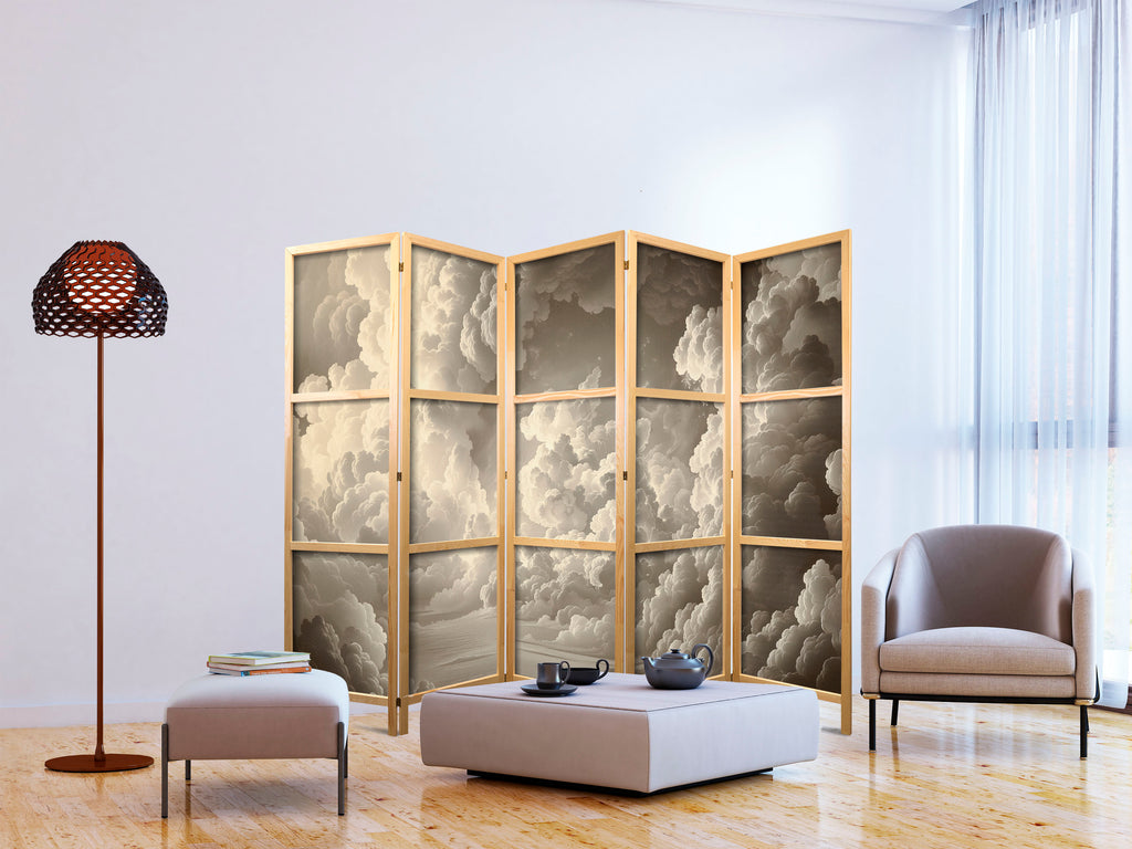 Japanese Room Divider – Whisper of Illuminated Clouds (5-Panel)