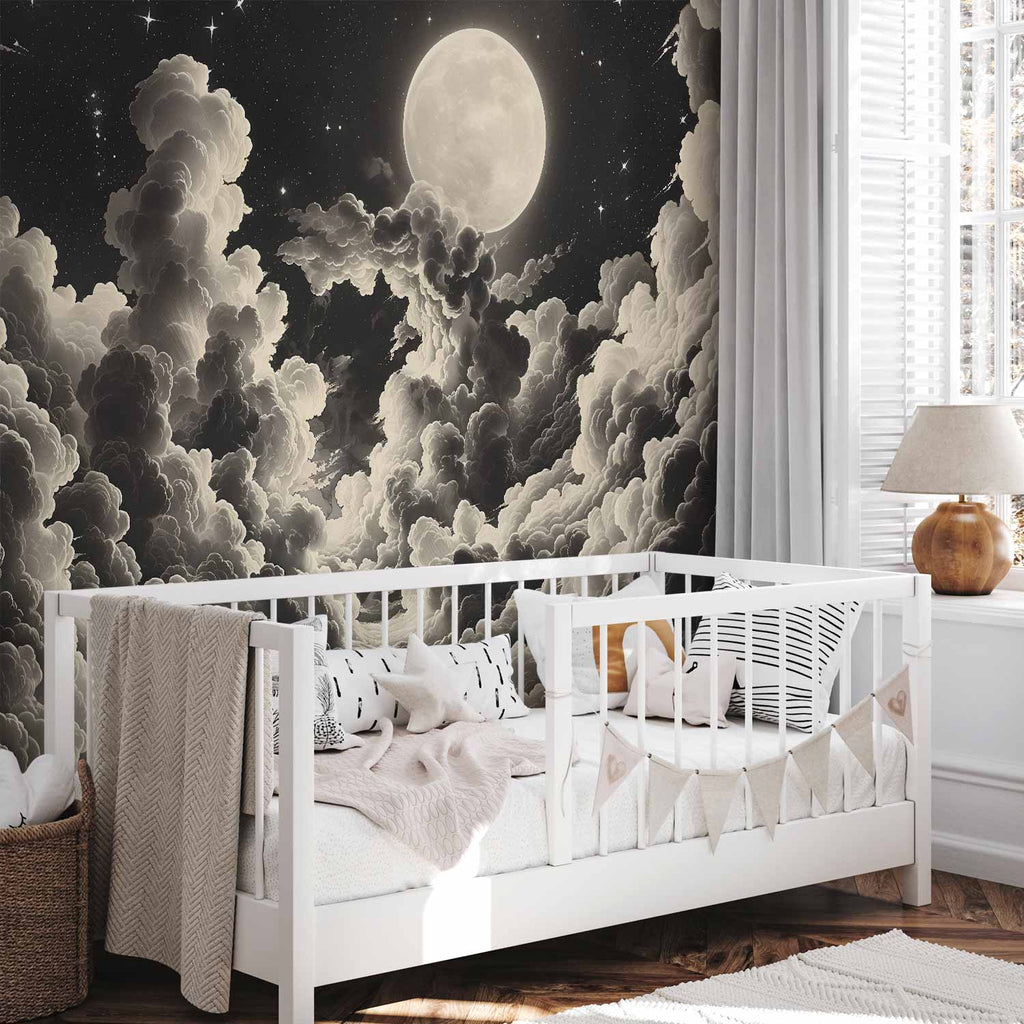 Moon and Stars Cloudscape Wall Mural