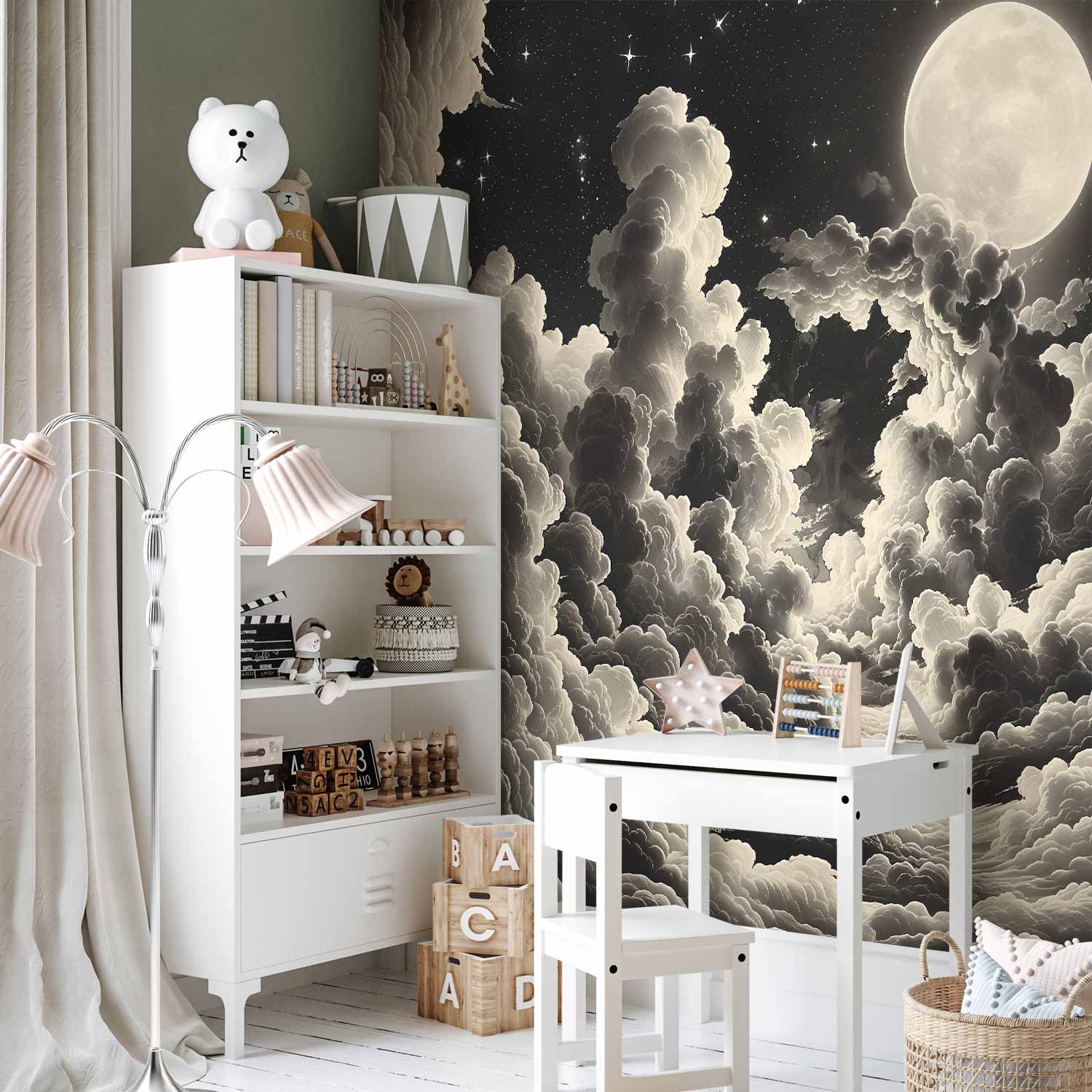Moon and Stars Cloudscape Wall Mural