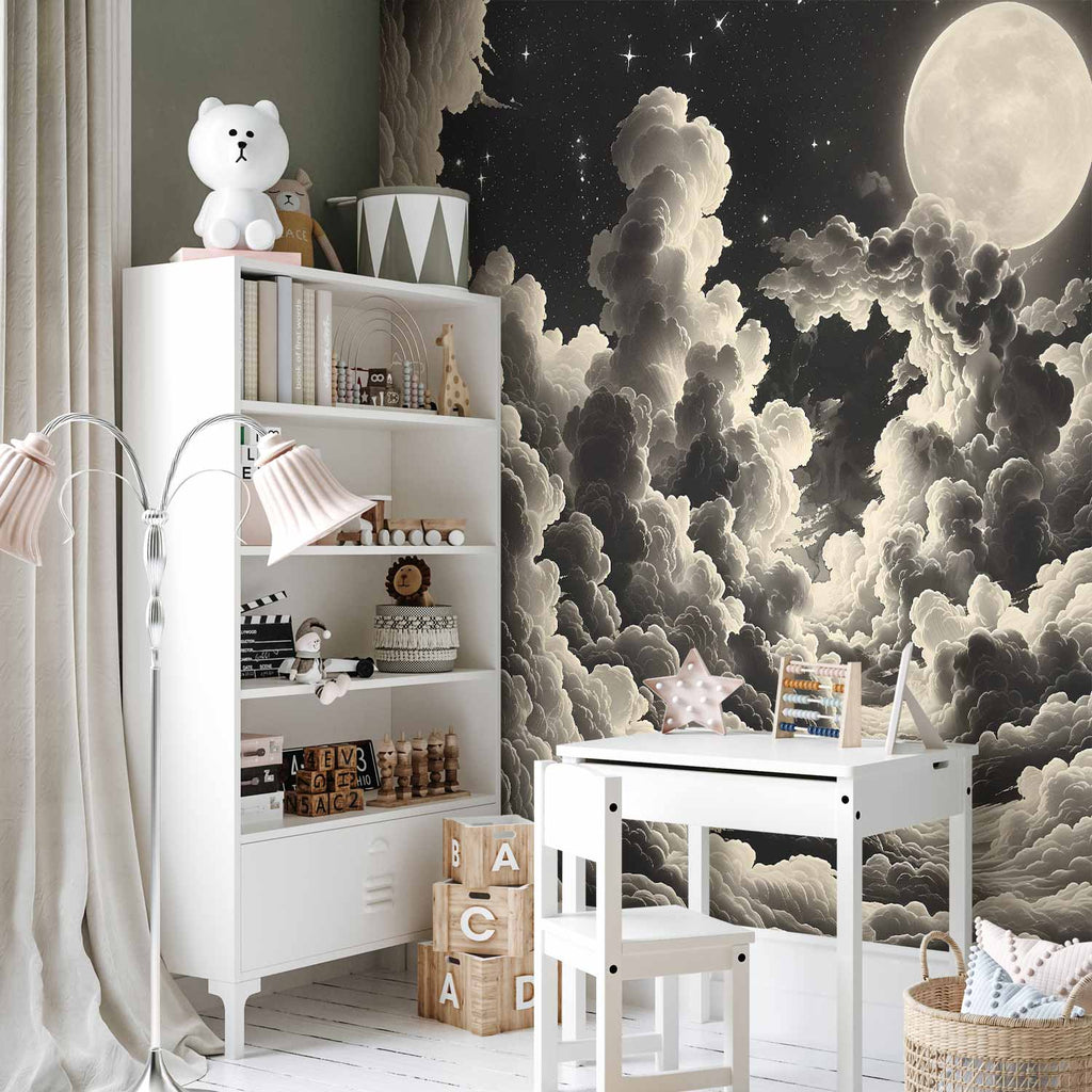 Moon and Stars Cloudscape Wall Mural