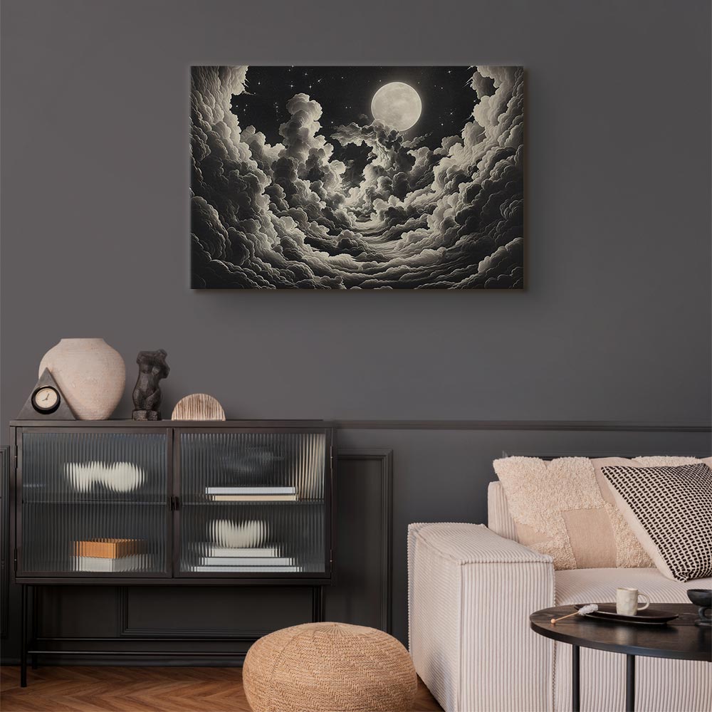 Canvas Print Moon and Stars Singing Among the Great Clouds