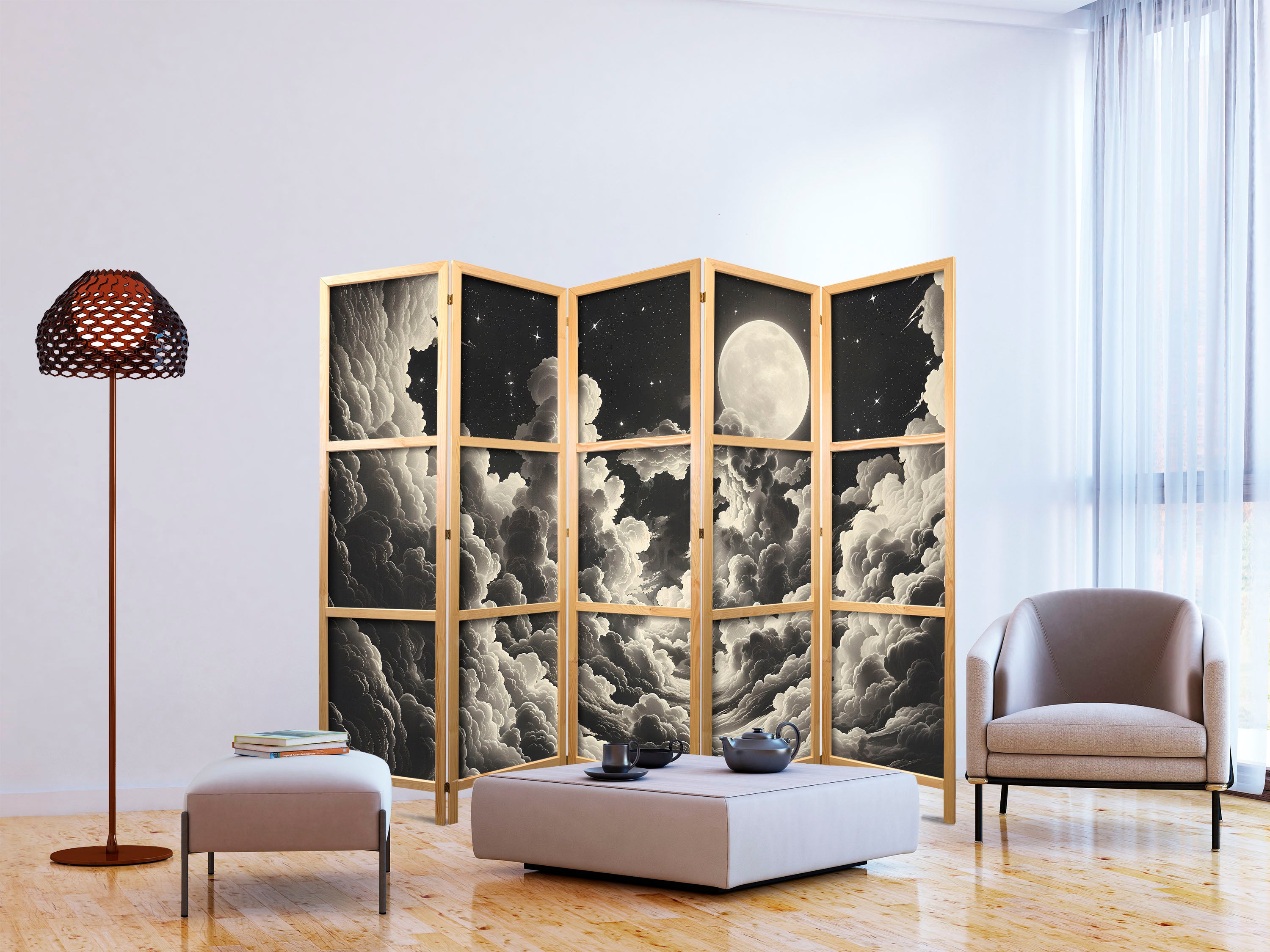Japanese Room Divider Moon and Stars