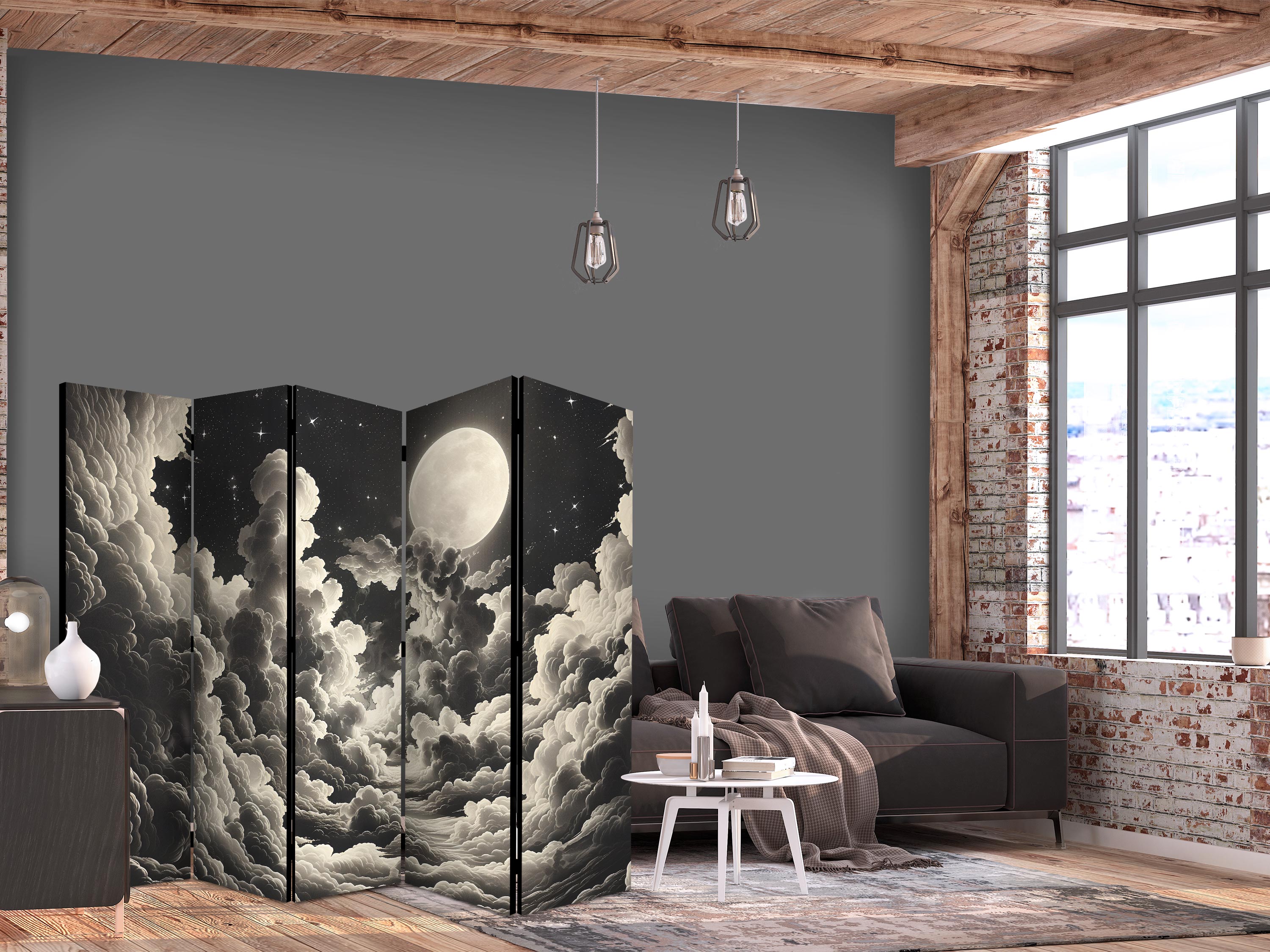 Moon & Stars Room Divider - 5-Panel Landscape
